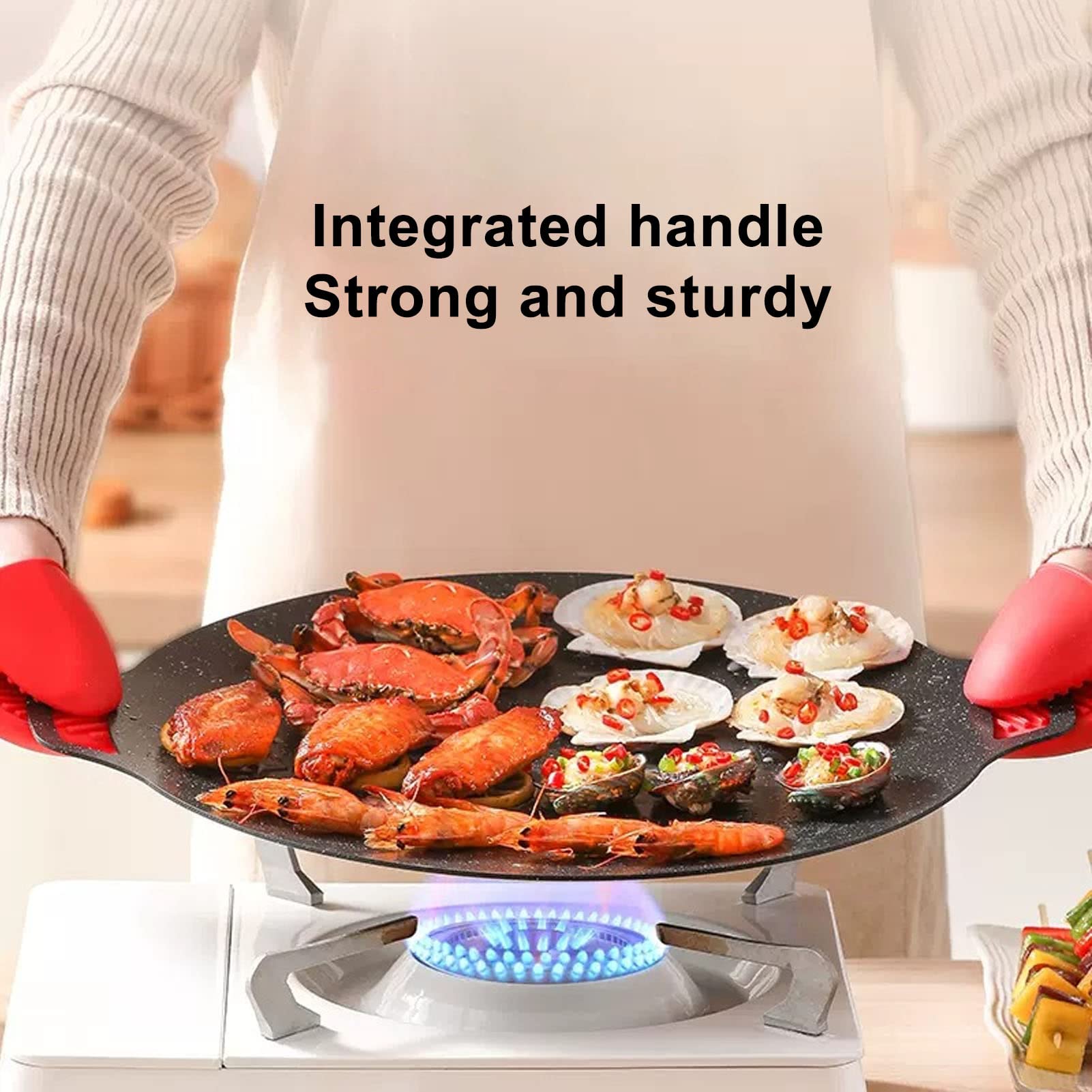 Korean Grill Pan,14.17Inch Nonstick Round Griddle Grill Pan For Korean Bbq,Round Bbq Griddle With Handle,Multifunctional Stove P