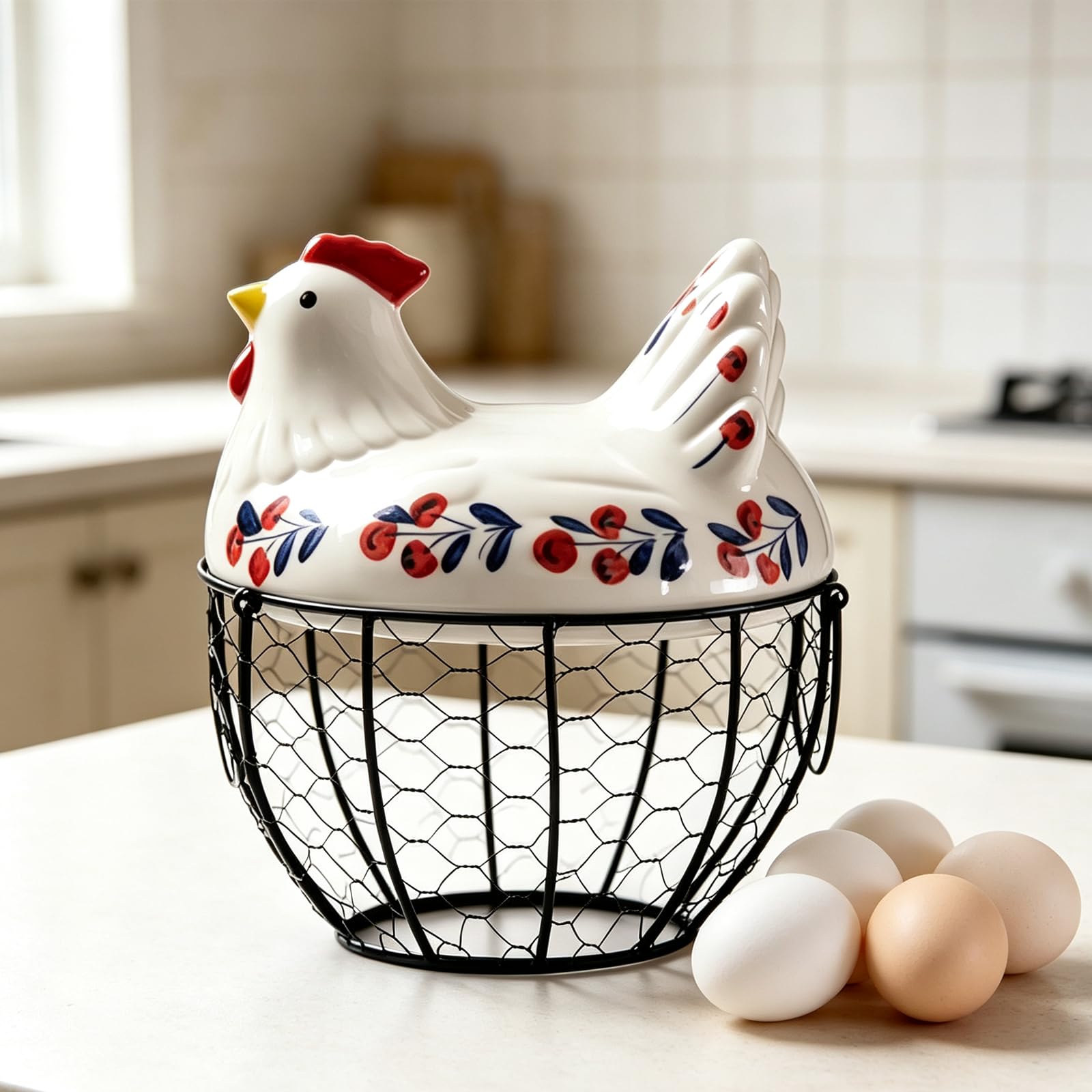 lycss Ceramic Chicken Egg Basket Holds 25 Farm Fresh Eggs