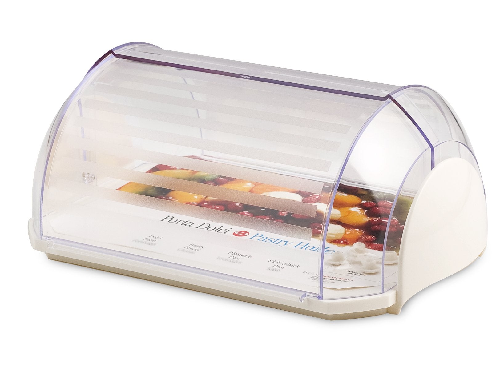COSMOPLAST Saturno Rectangular Cake Holder, Plastic, White/Transparent