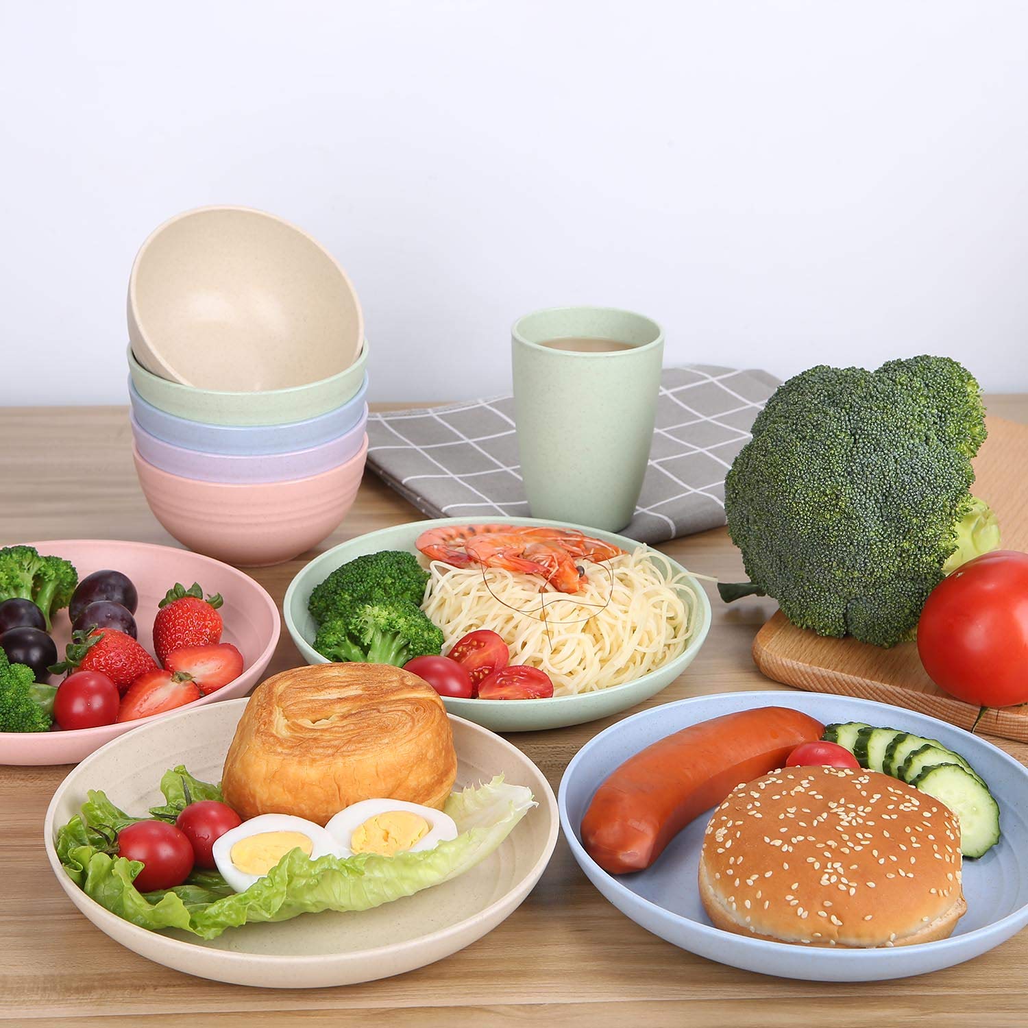 Luckyzone 8.8 Inches Unbreakable Wheat Straw Plates - Reusable Plate Set - Dishwasher & Microwave Safe - Perfect For Dinner Dish