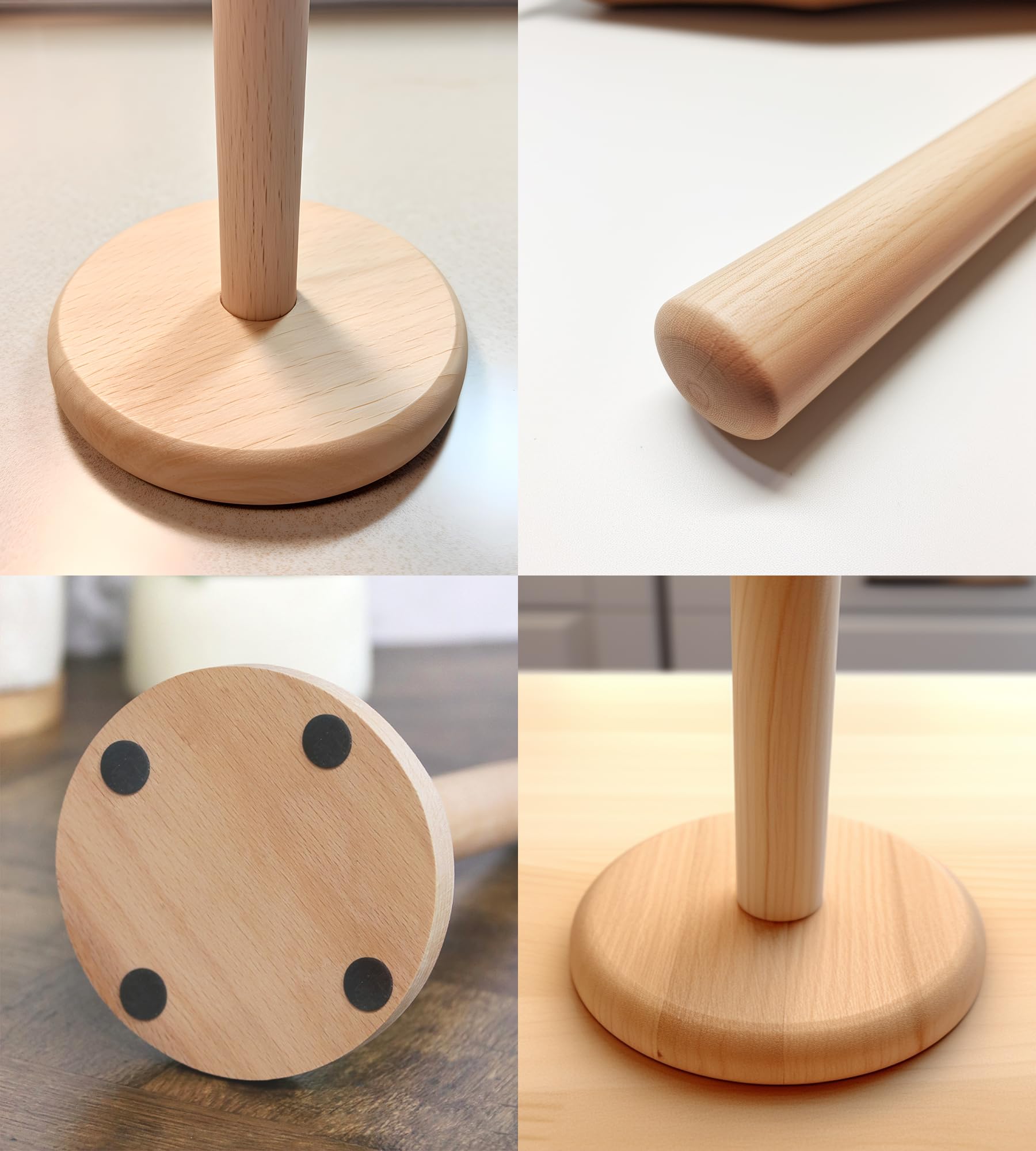 Kitchlife Wooden Paper Towel Holder Countertop - Solid Beechwood Paper Towel Dispenser Stand With Anti-Skid Base