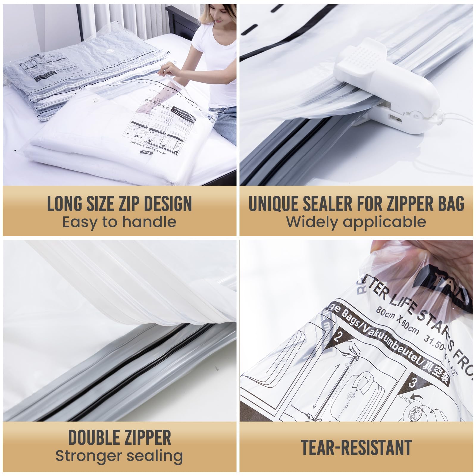 Taili 6 Pack Vacuum Storage Bags, Space Saver Bags (3 Large+3 Extra Large), Multi-Size Space Bags For Full-Size Comforters, Blan