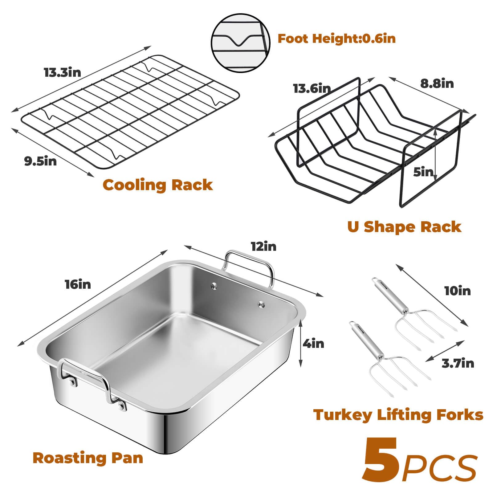 Turkey Roasting Pan With Nonstick Rack: Large 16 X 12 Inch Stainless Steel Turkey Roast Pan Set Rectangular Roaster - Perfect Fo
