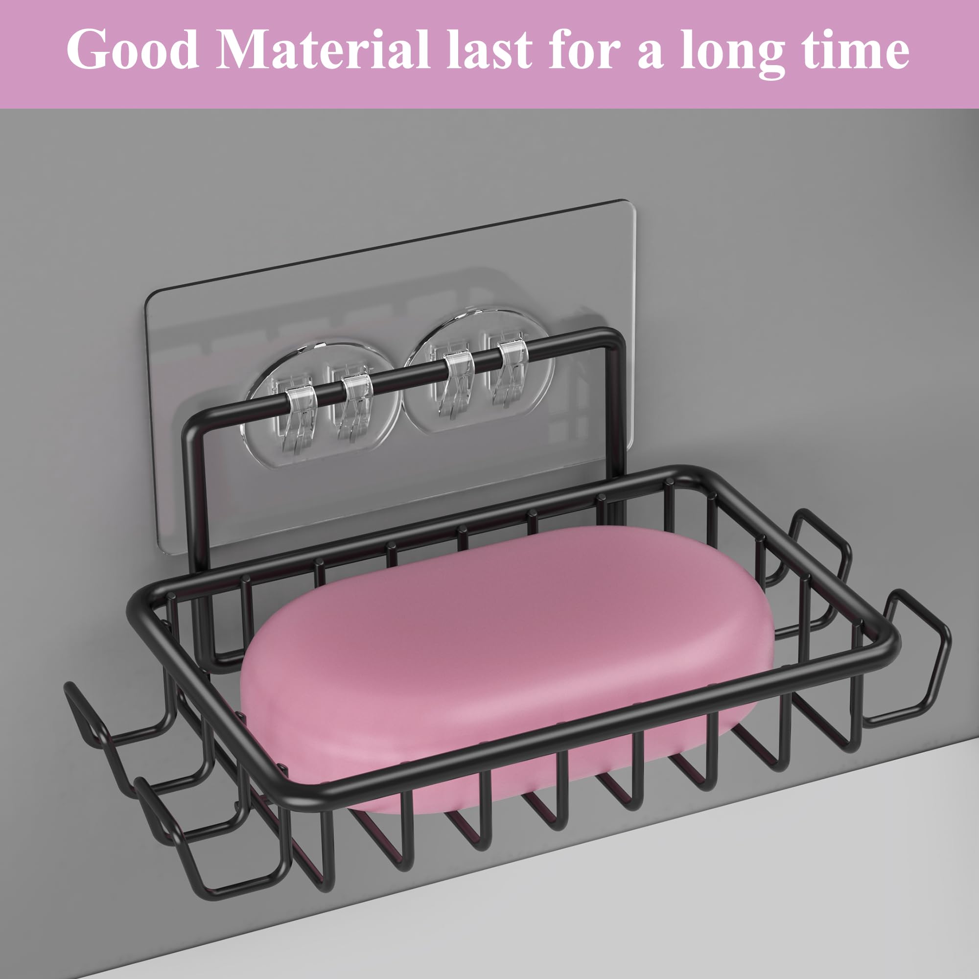 Ailibuligo Adhesive Soap Bar Holder Dish For Shower Wall With Hooks, Black, 2 Pack