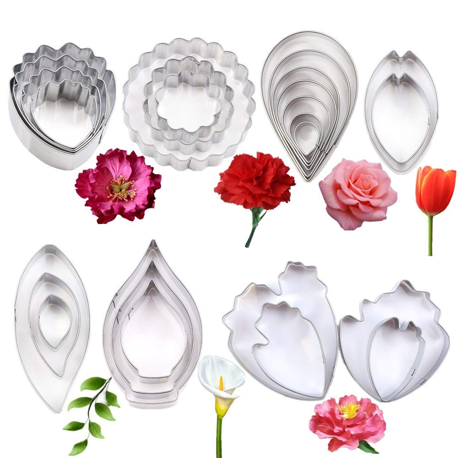 7Set Stainless Steel Gum Paste Fower Cutter Set Fondant Flower Leaves Cutter Sugarcraft Cookie Cutter Diy Making Tools For Cake
