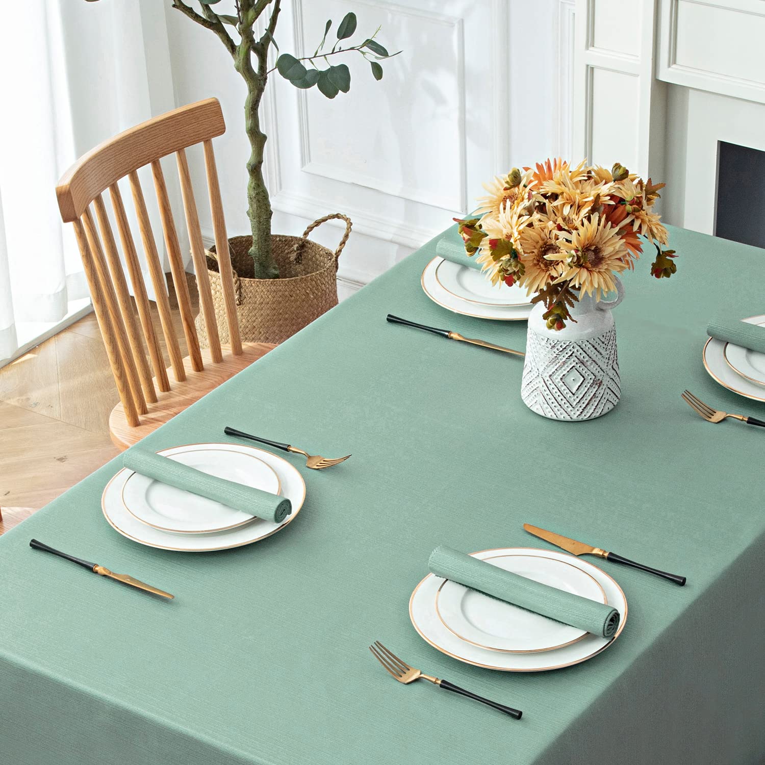 Softalker Spring Jacquard Rectangle Tablecloth - Geometric Line Damask Table Covers Waterproof Stain Resistant Washable Polyeste