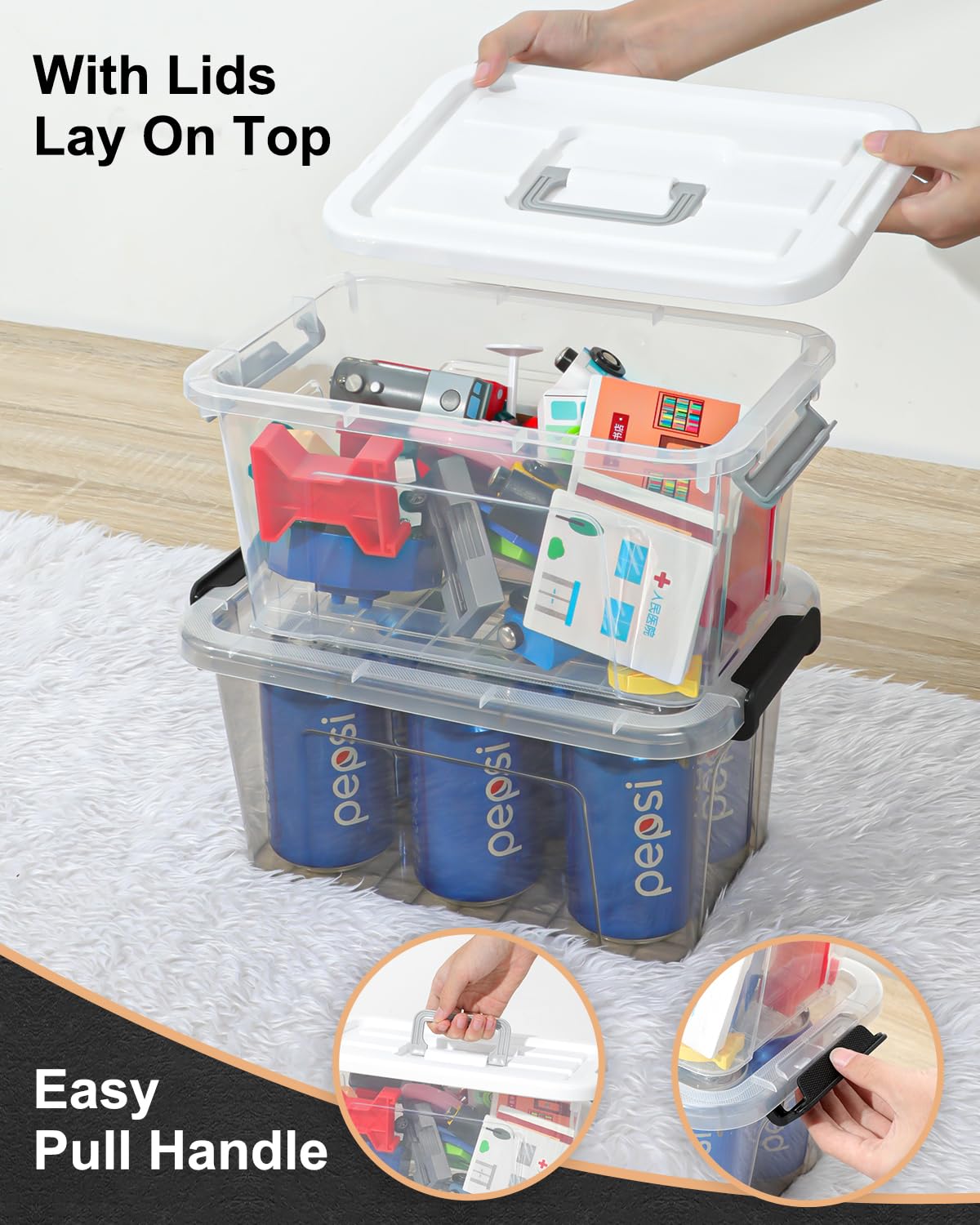 Numifun Plastic Storage Bins With Lids 6 Pack Storage Organizer Bins, 7 Quart Stackable Storage Bins With Lids And Black Handle