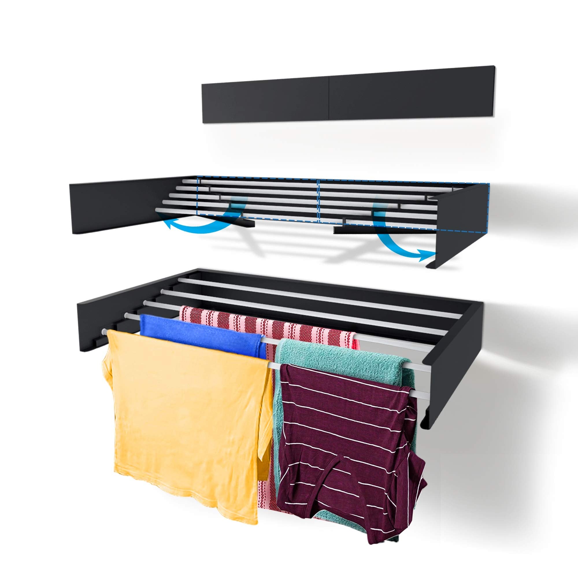 Step Up Laundry Drying Rack, Wall Mounted, Retractable Clothes Drying Rack, 60Lbs Capacity, 20 Linear Ft, With Wall Template And
