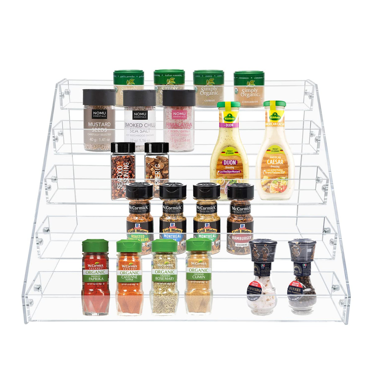 PMMASTO Tiered Spice Rack, Seasoning Organizer, Clear Acrylic Vertical Shelves Can Organizer for Countertop, Cabinet, Pantry, Ki