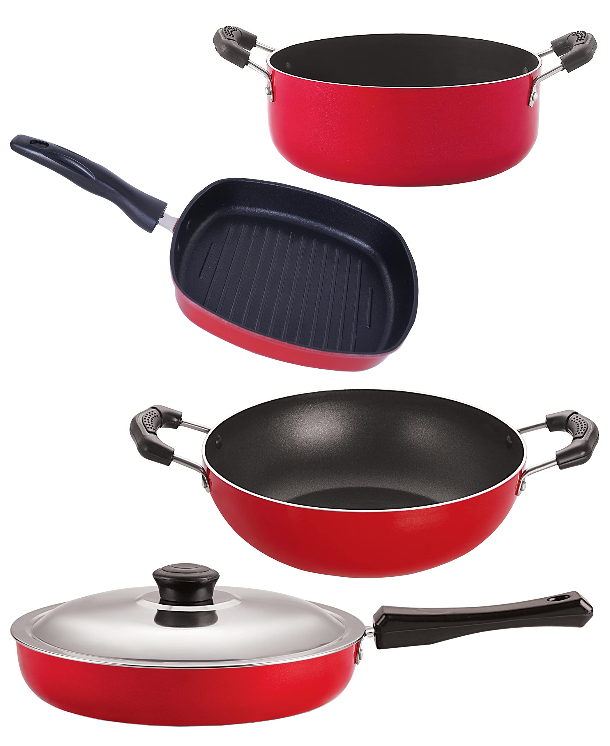Nirlon Aluminium Non Stick Cookware Pots And Pans Set Of 4 Pieces (Fp13_Kd13_Gp22.5_Cs24)