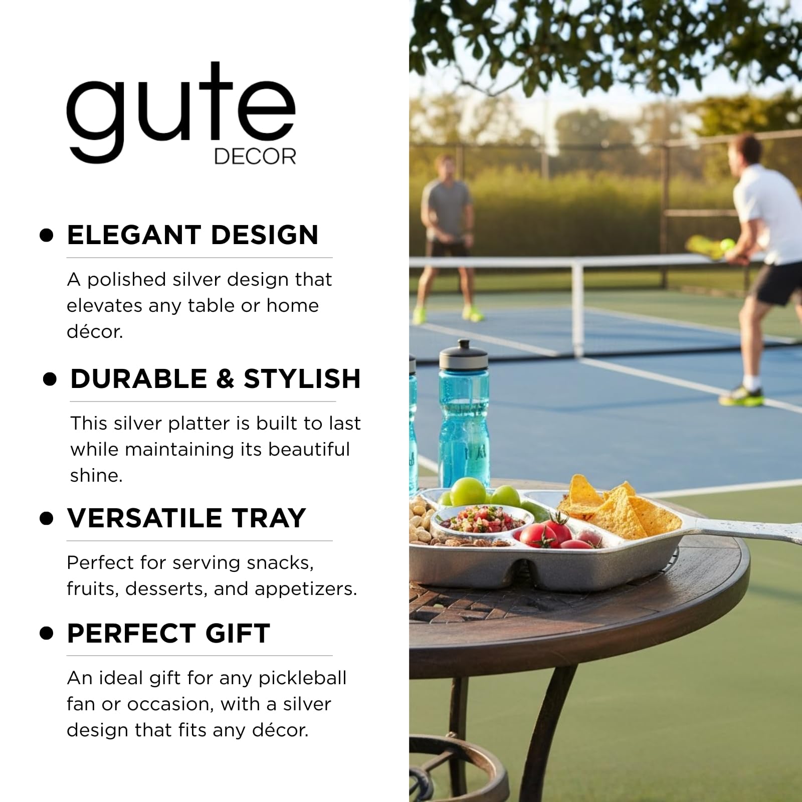Silver Pickleball Serving Dish 13.7 Inch – Modern Decorative Tray with Heavy Polished Finish