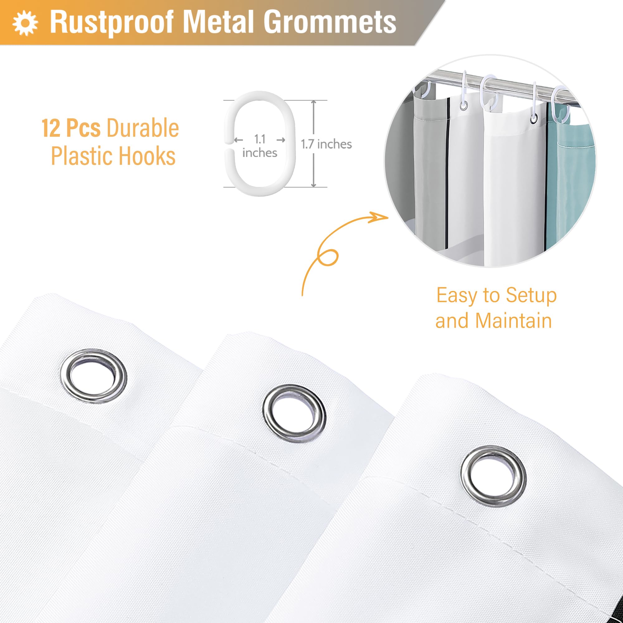 Bttn Extra Long Shower Curtain - 72X84 Inch Long Geometric Decorative Fabric Shower Curtain Set With 12 Plastic Hook, Water Repe