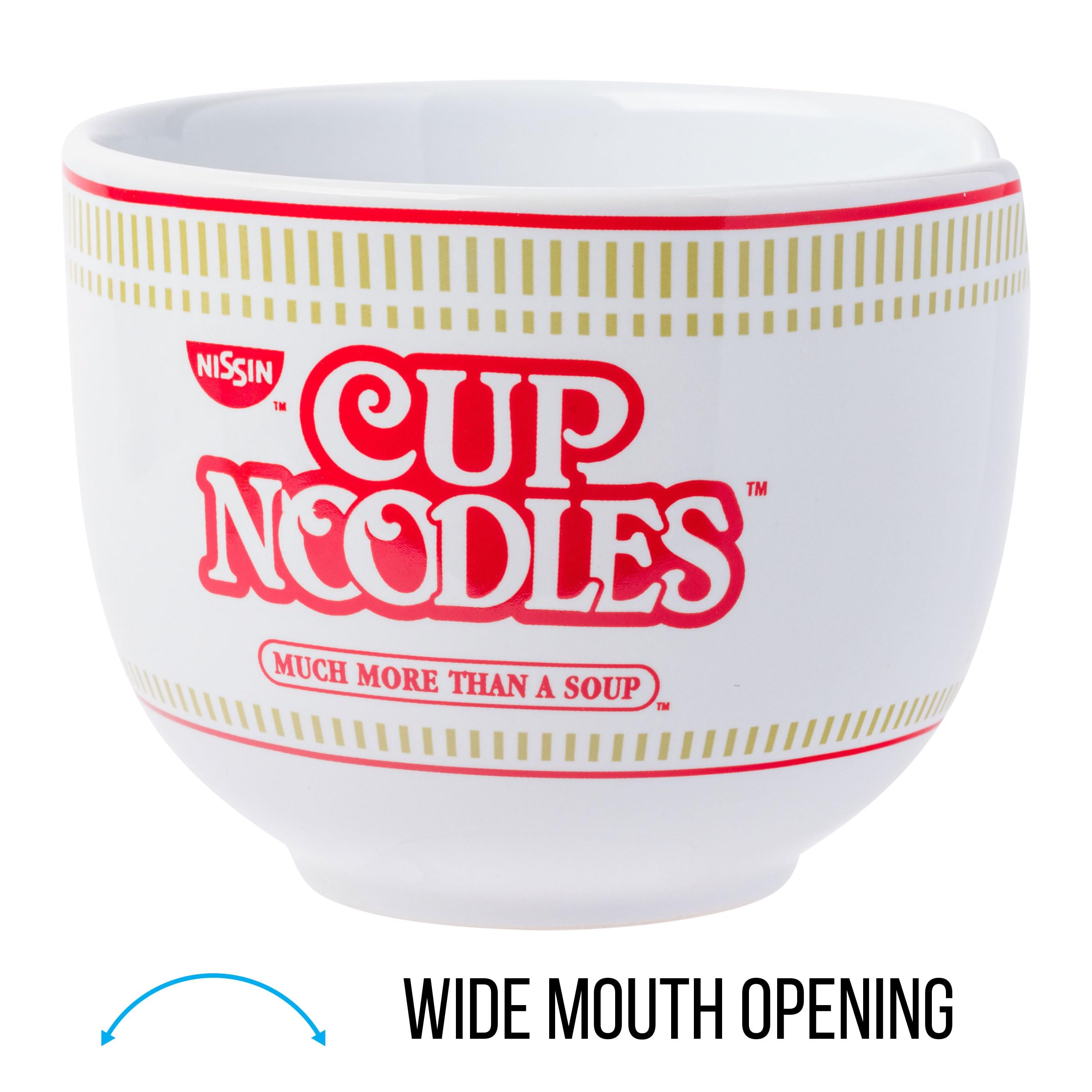 Silver Buffalo Nissin Classic Cup Noodles Logo Much More Than A Soup Ceramic Ramen Noodle Rice Bowl With Chopsticks, Microwave S