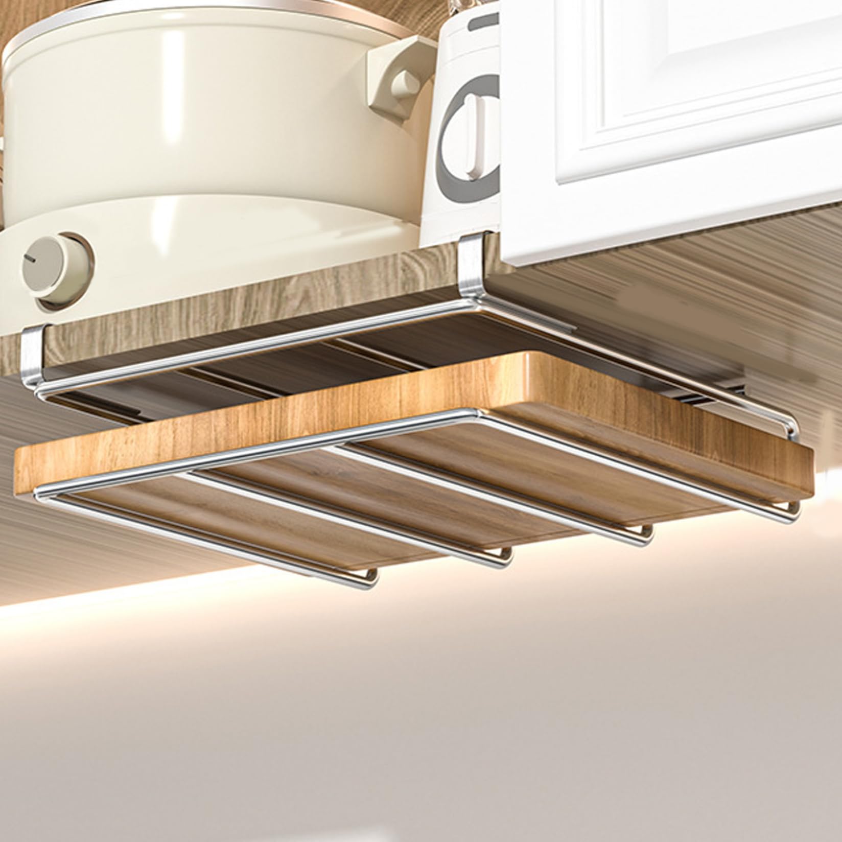 Under Cabinet Cutting Board Holder Stainless Steel Polished Cutting Board Rack Punchfree Smooth Heavy Duty Vertical Horizontal 