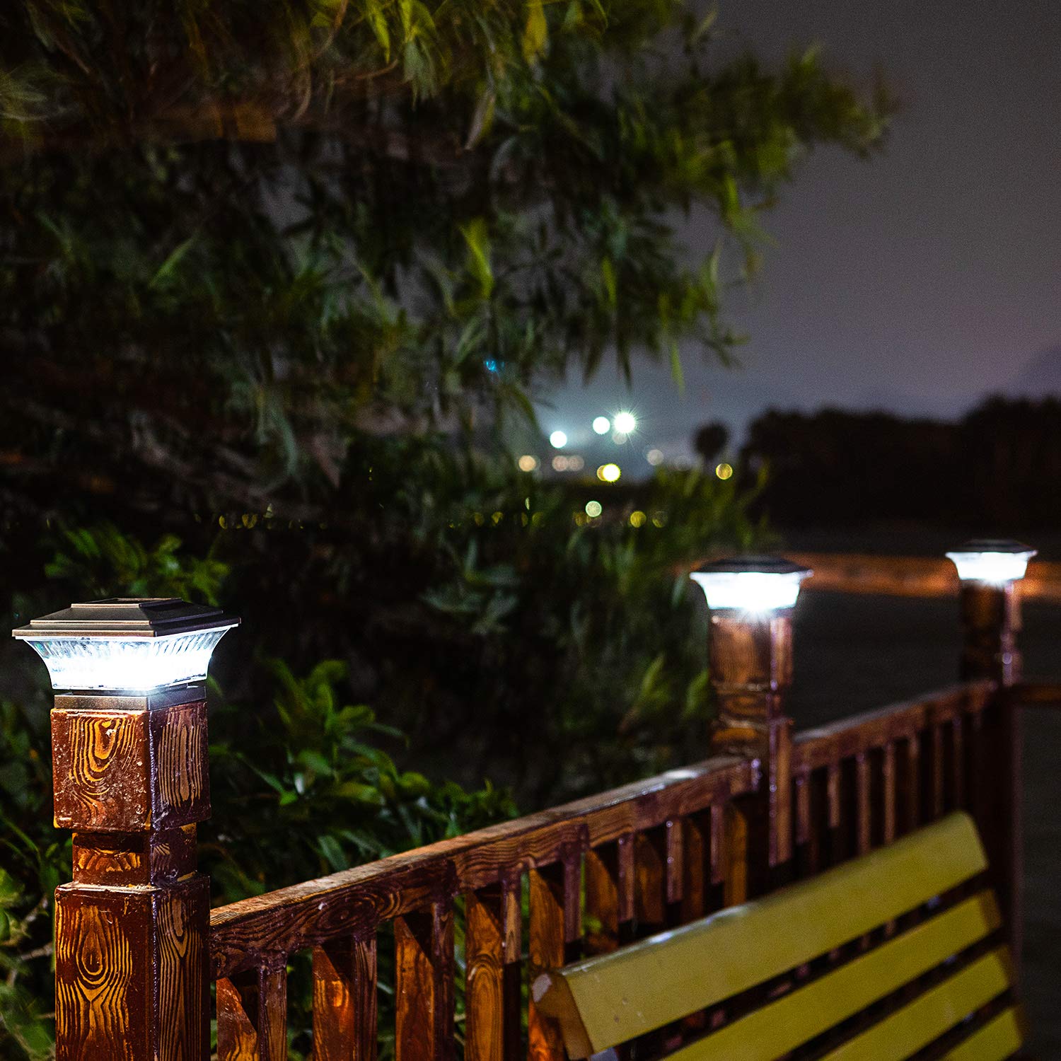 Huyieno Solar Post Cap Lights Outdoor Led Lighting Deck Fence Cap Light Two Light Modes Warm Whitebright White Suitable For 4X4