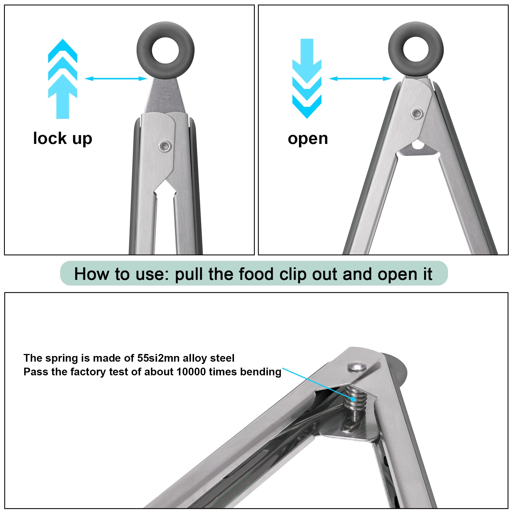 4in1 Stainless Steel Kitchen Food Tongs Set for Cooking with BPA Free Silicone Tips  Toaster Steak Pie Pizza Pasta Spaghetti Noodles Salad Fruit Vegetable Grill BBQ Buffet Clamp Serving Tools Gadgets