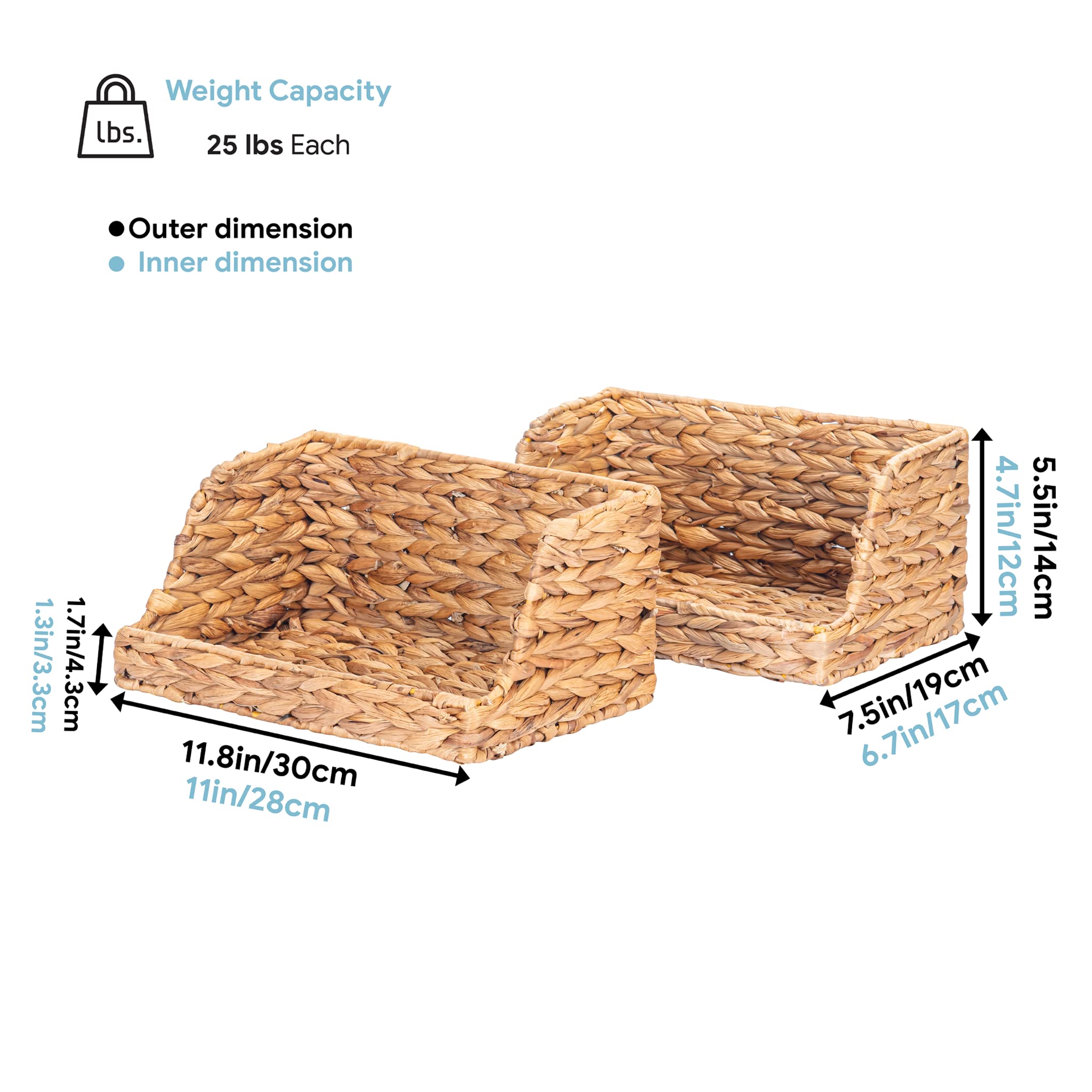 VATIMA Water Hyacinth Storage Baskets for Organizing  Medium Open-Front Wicker Basket for Kitchen  for Shelves  11.8? x 7.5? x 5.5?  2 Pack