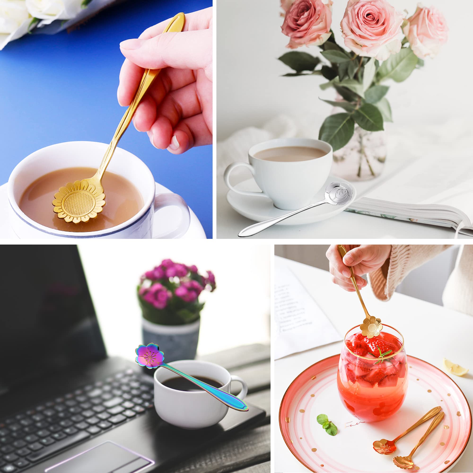 16 Pieces Tea Spoon Coffee Teaspoon Set, Pbiehsr Stainless Steel Flower Spoons For Stirring Drink Mixing Milkshake Jam