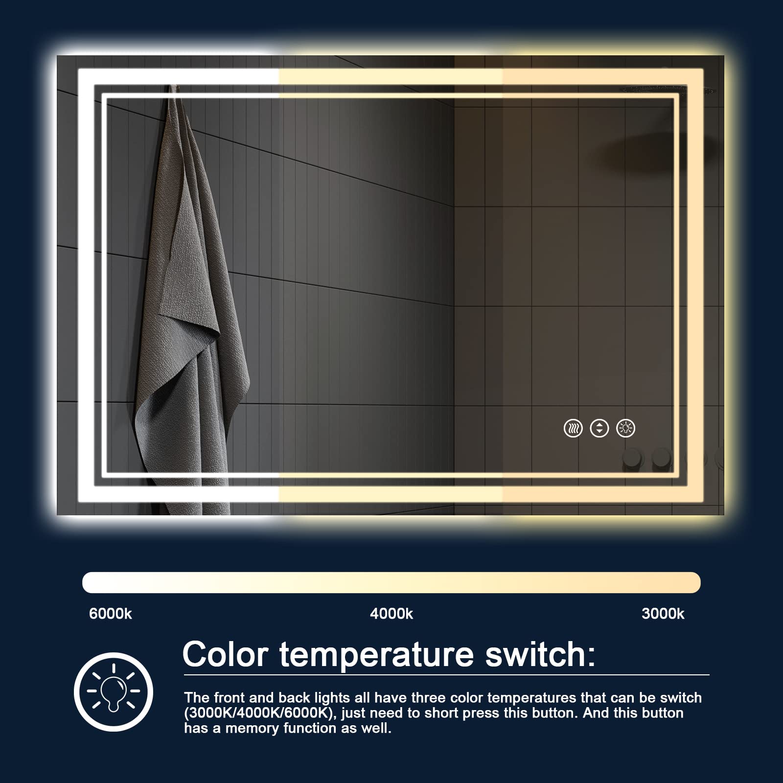 Istripmf 40X30 Inch Led Bathroom Mirror With Lights, Backlit And Front Lighted Bathroom Mirrors For Wall, Anti-Fog Dimmable Memo