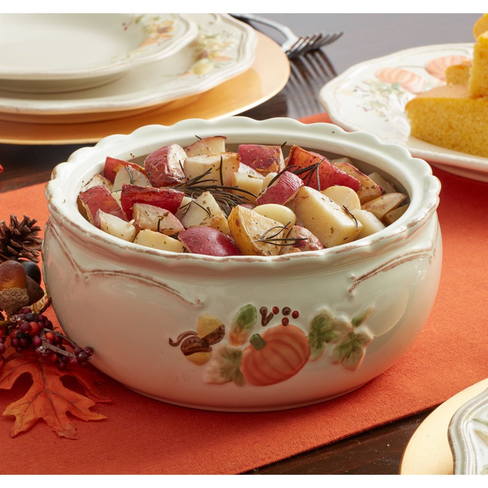 Pfaltzgraff Plymouth Vegetable Bowl, Holds 2.25 Quarts, Beige|Orange
