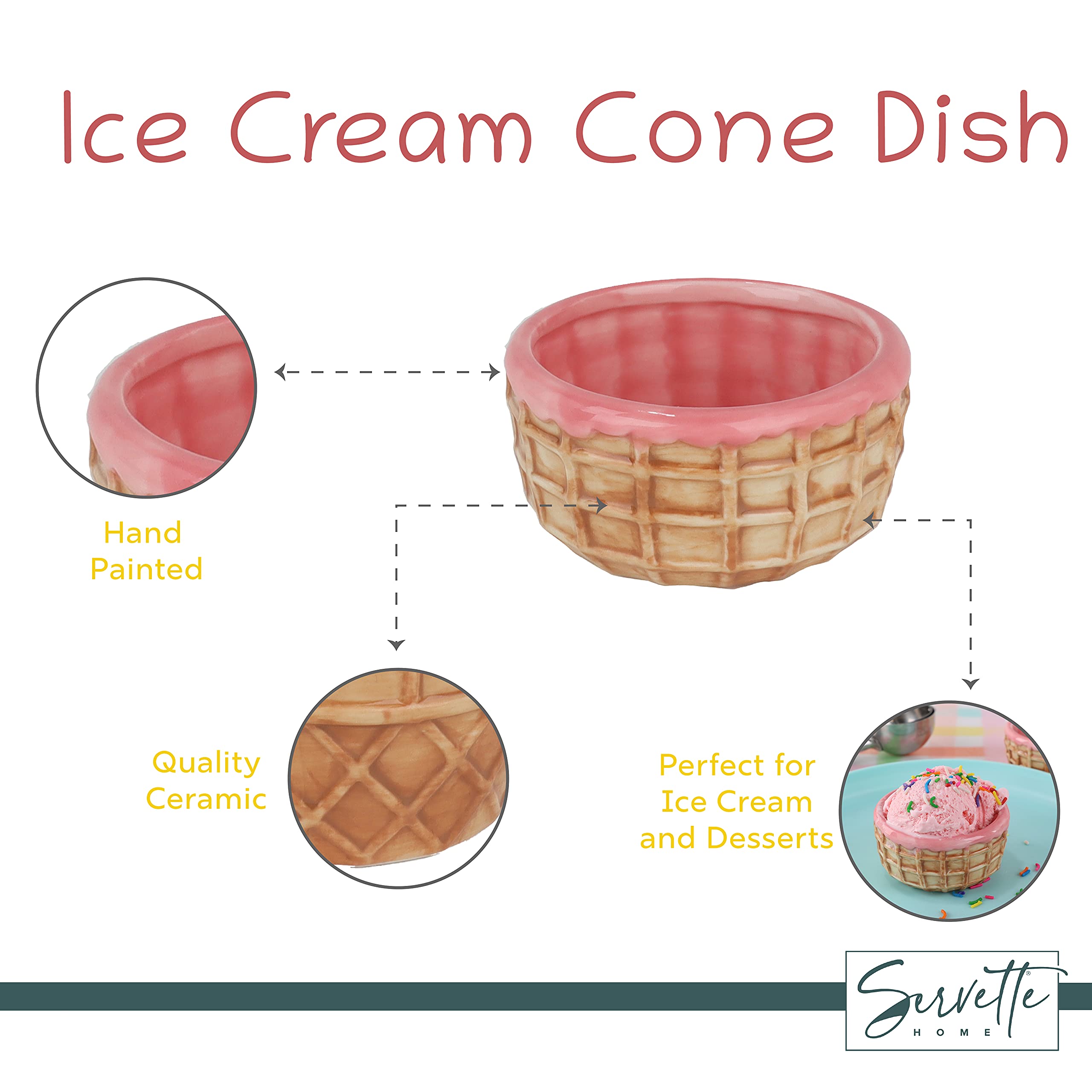 Pink Ice Cream Sundae Dessert Bowl 6Oz - Set Of 2