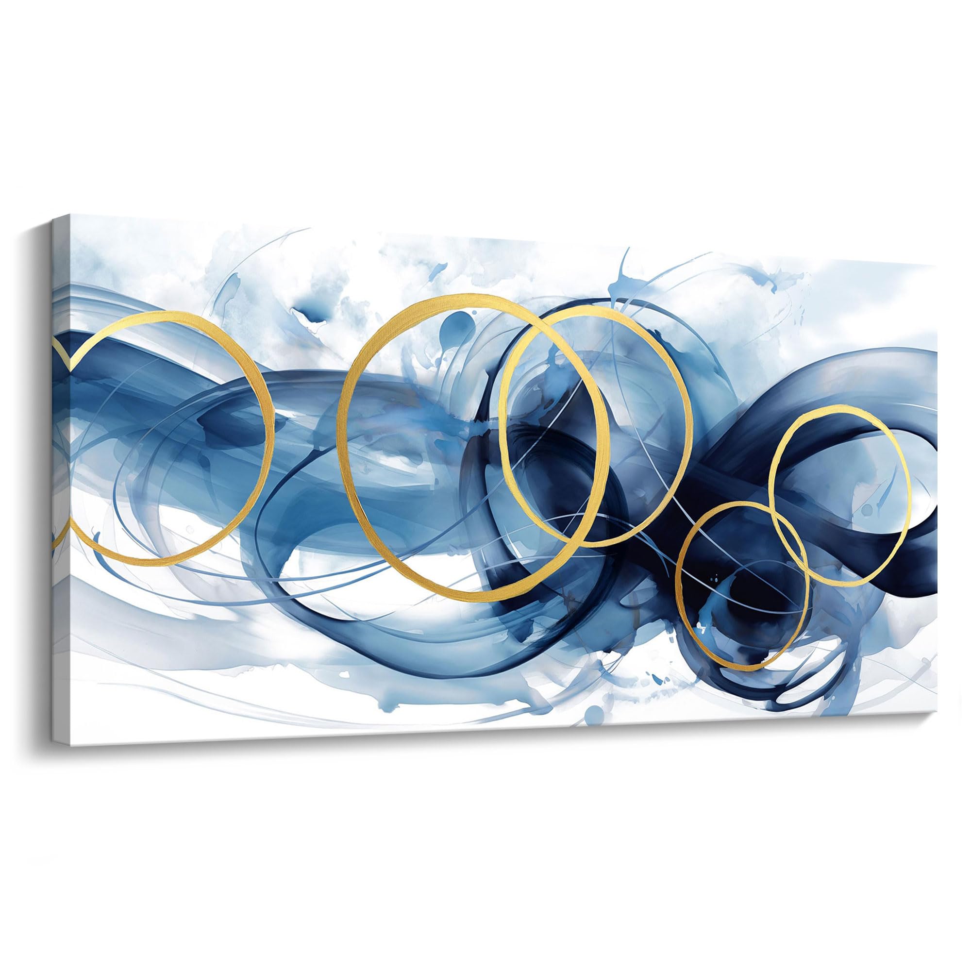 Hkdgoka Wall Art Living Room - Large Abstract Canvas Gold Blue Gradient Canvas Paintings Wall Artwork Modern Office Bedroom Pict