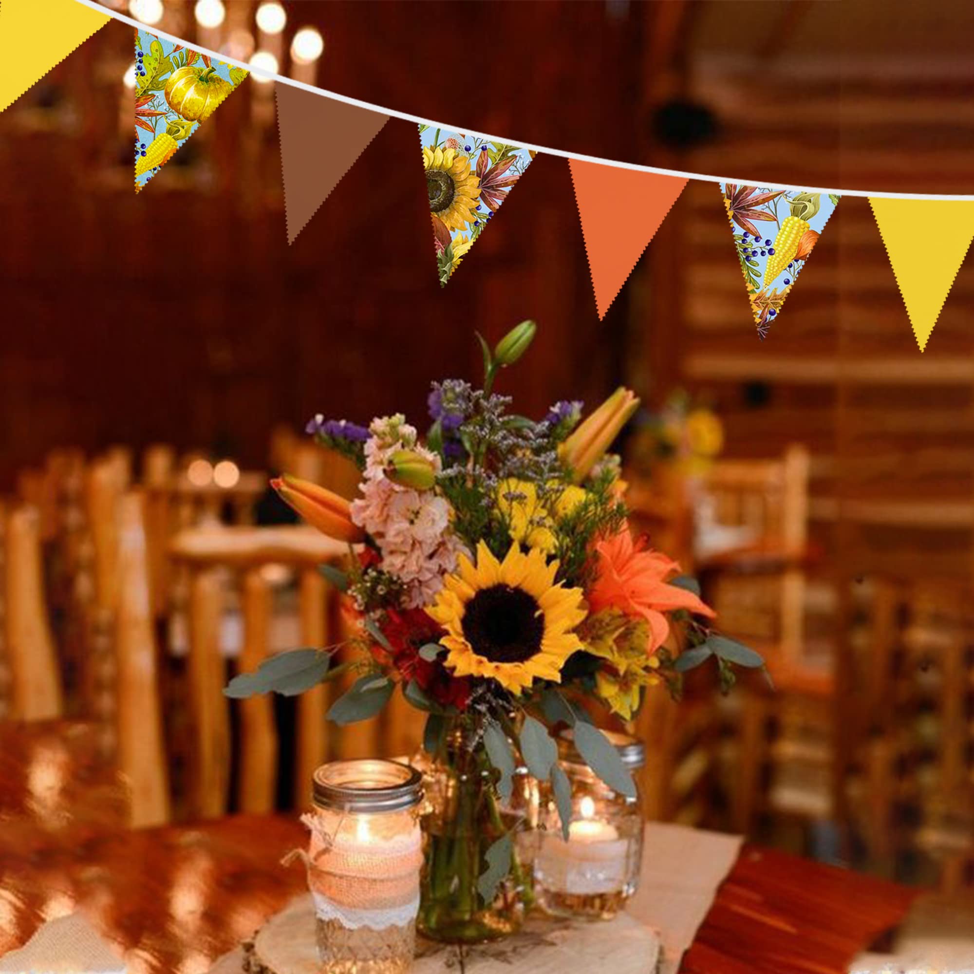 32Ft Orange Yellow Brown Banner Pumpkin Triangle Flag Fabric Pennant Garland Bunting For Happy Fall Decor Thanksgiving Day Harve