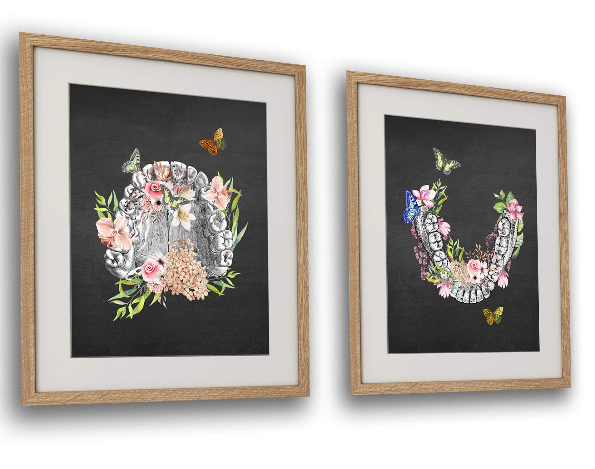 Gnosiscollageart Dental Art Human Teeth Anatomy Flower Butterflies Set Of 2 Unframed Prints