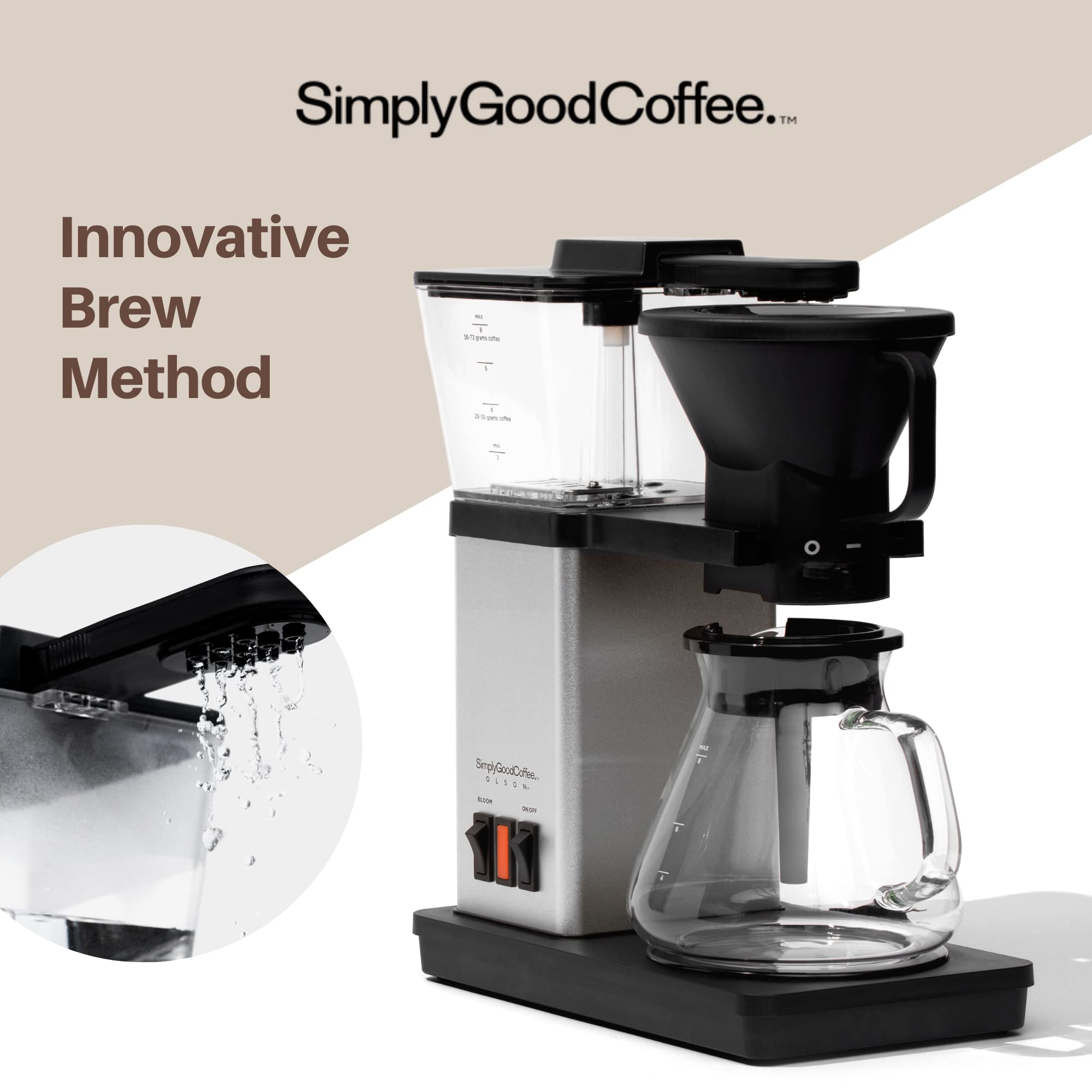 Simply Good Coffee 8-Cup Drip Coffee Maker, Stainless Steel/Black, Model 320, Easy to Use, Durable Design