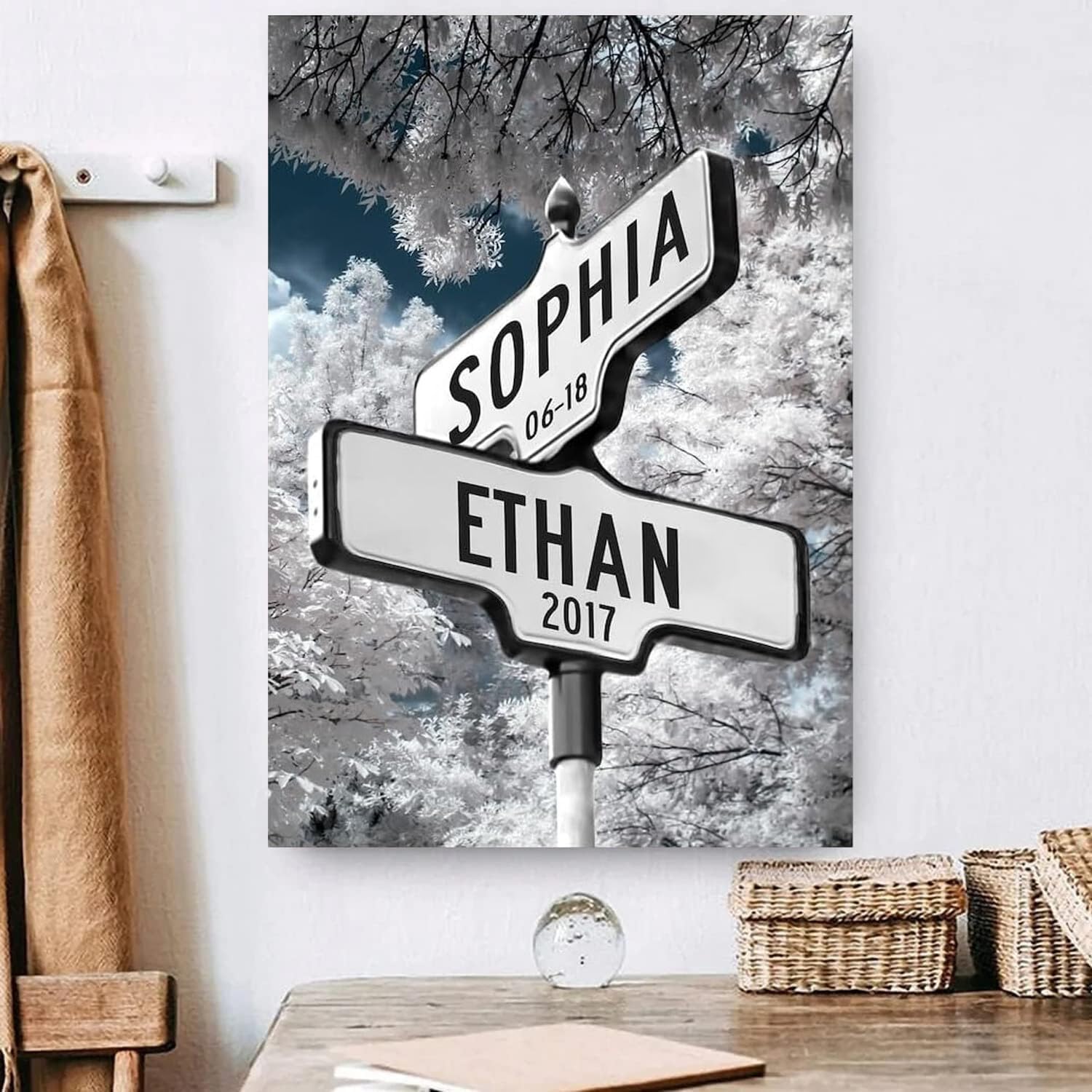 Personalized Crossroads Sign Couple'S Name And Date On Street Sign Poster Or Canvas Prints Love Gift For Anniversary, Wedding Gi