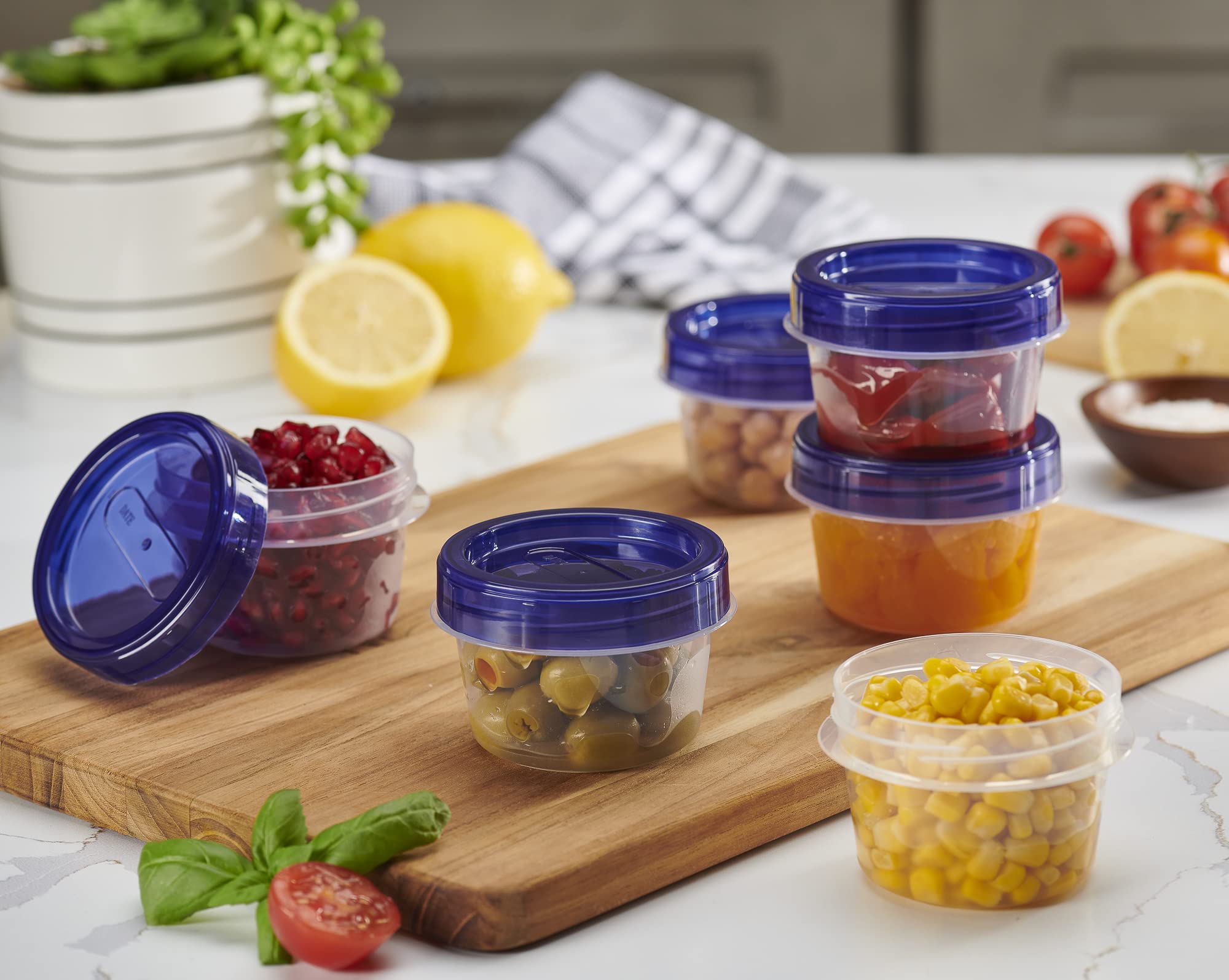 Plasticpro 6 Pack Twist Cap Food Storage Containers With Blue Screw On Lid- 4 Oz Reusable Meal Prep Containers - Small Freezer C