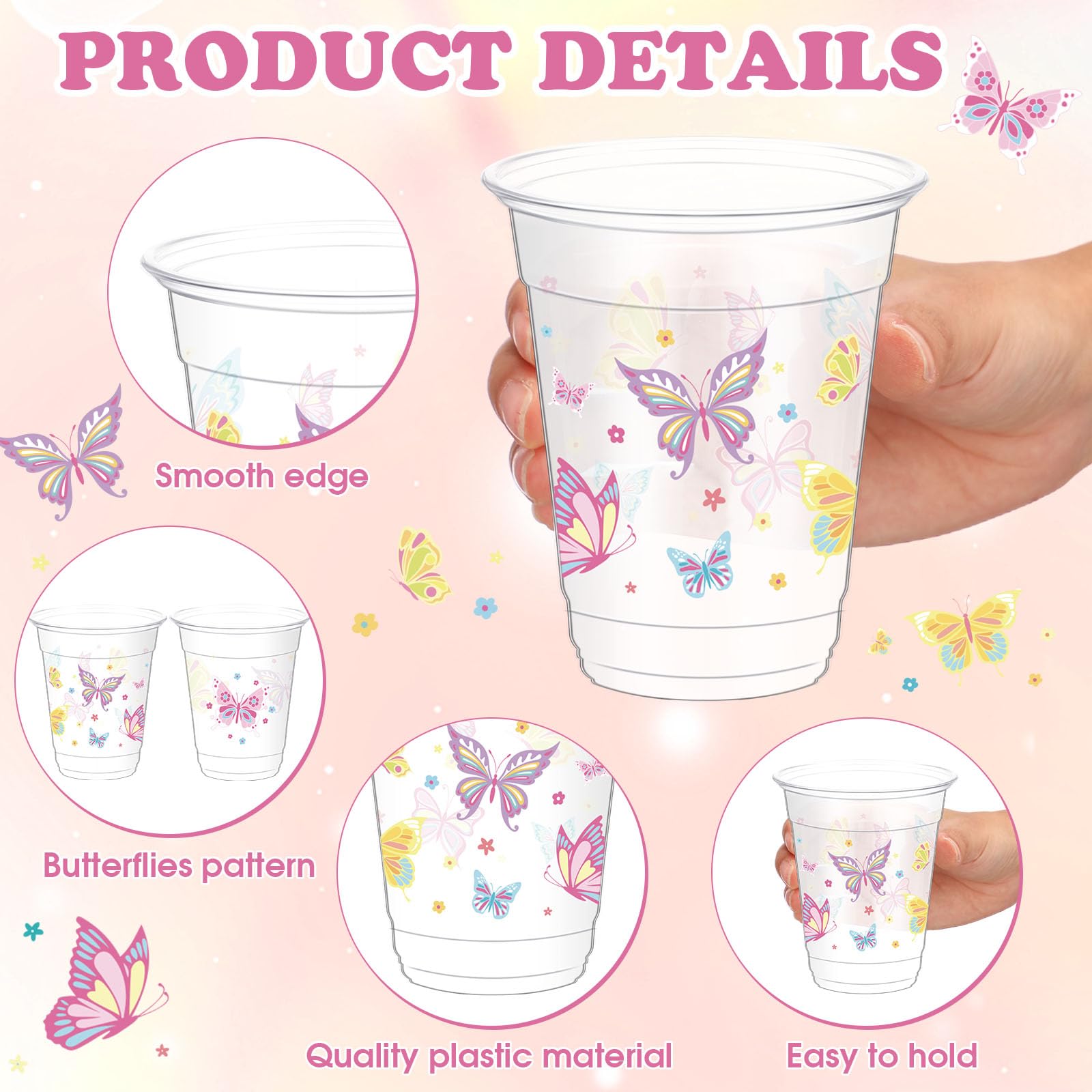 Yaomiao 50 Pieces Butterfly Plastic Cups 12 Oz Bulk Butterflies Clear Disposable Cups Butterfly Party Favor Drinking Beverage Cu