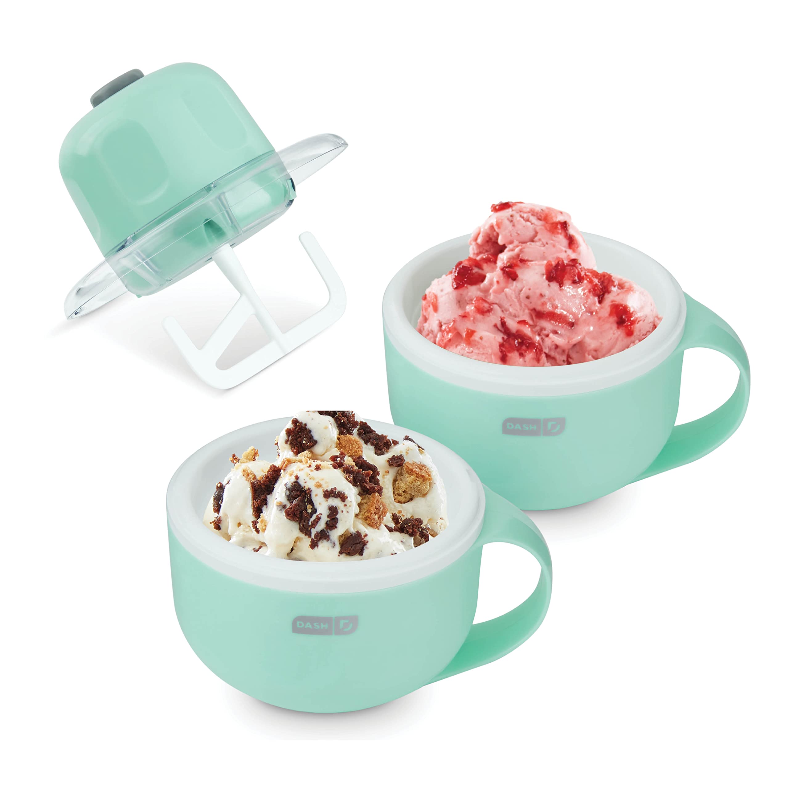 DASH My Mug Ice Cream Maker Machine (Aqua): MultiPurpose Soft Serve Ice Cream Machine with (2) Bowls for Homemade Gelato, Sorbe