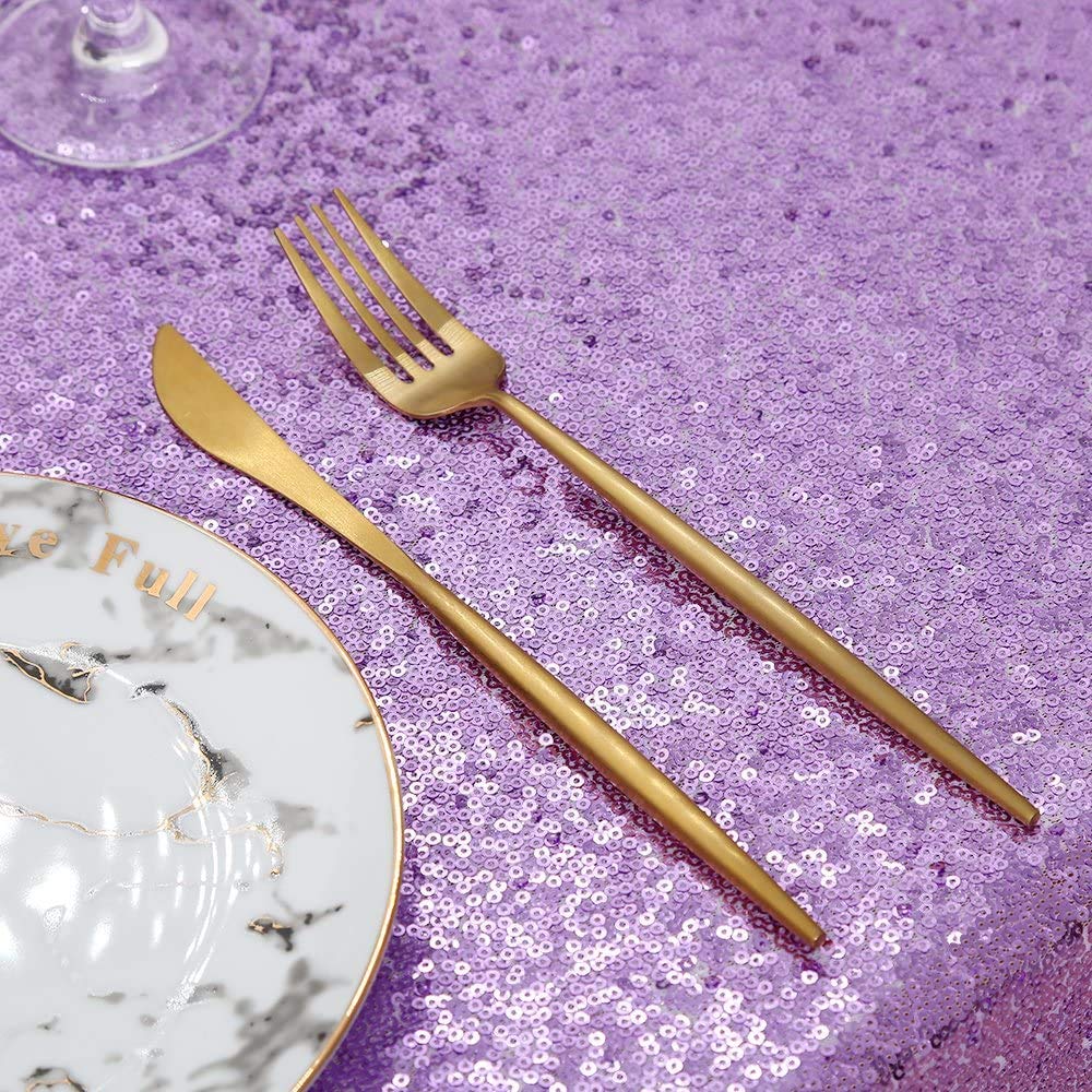 Queendream Sequin Tablecloth 90X132 Lavender Party Tablecloth Rectangular Seamless Sequin Table Cloth Overlay Glitter Weddin