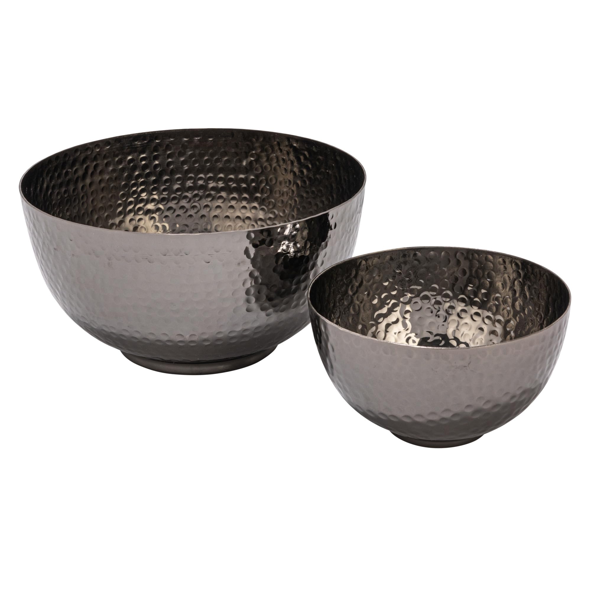 Bloomingville Round Hammered Metal, Set Of 2 Sizes, Oxidized Silver Finish Bowl
