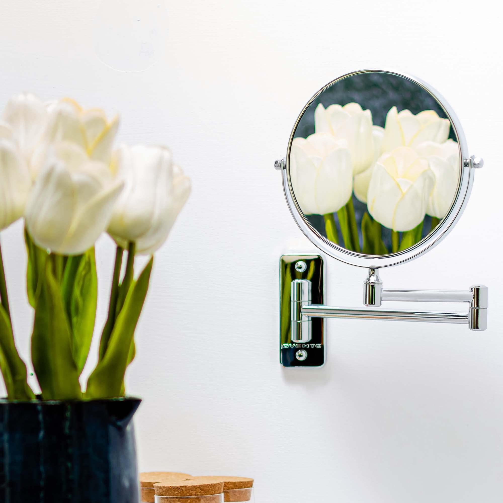 OVENTE 7" Wall Mounted Makeup Mirror - 1X/10X Magnification, Polished Chrome, Double-Sided, 360° Swivel, Model MNLFW70CH1X