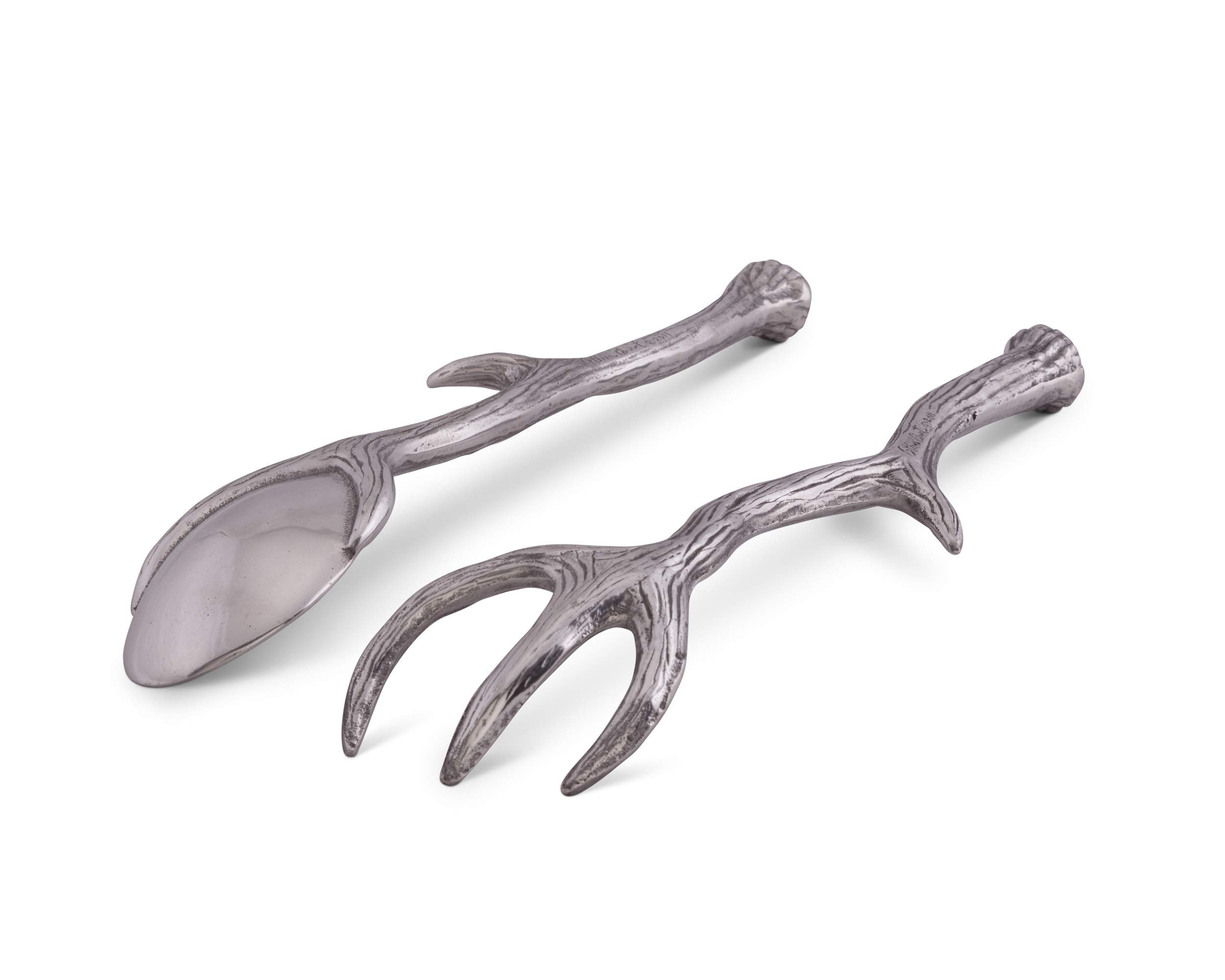 Arthur Court Designs Long Antler Aluminum Salad Serving Spoon And Salad Serving Fork, Salad Servers Set 13.25 Inch Long