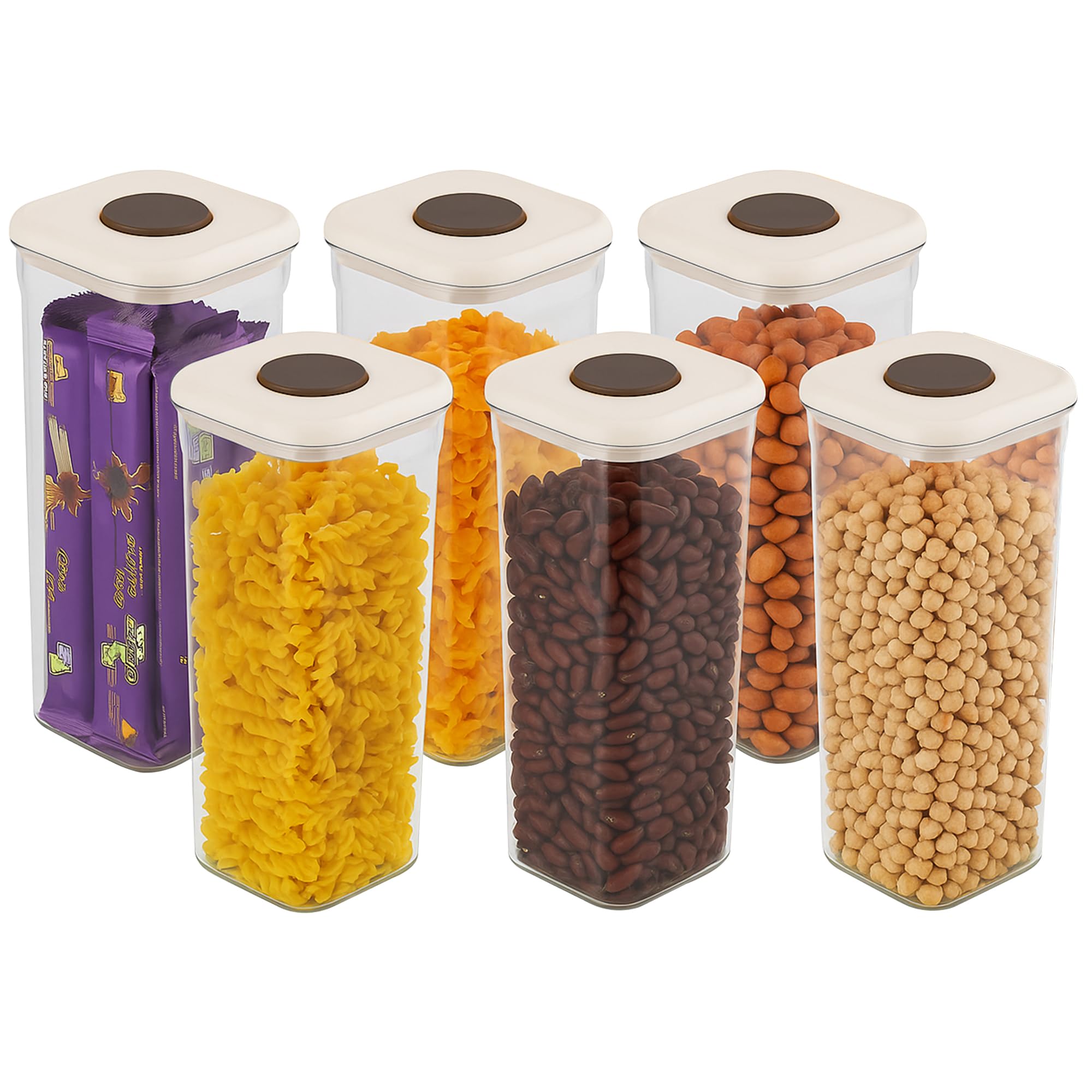 Home Puff Containers Set (Pack Of 6, 1100Ml) With Push Open Lid| Plastic Food Storage Jars| BpaFree, Dishwasher Safe, Stackable