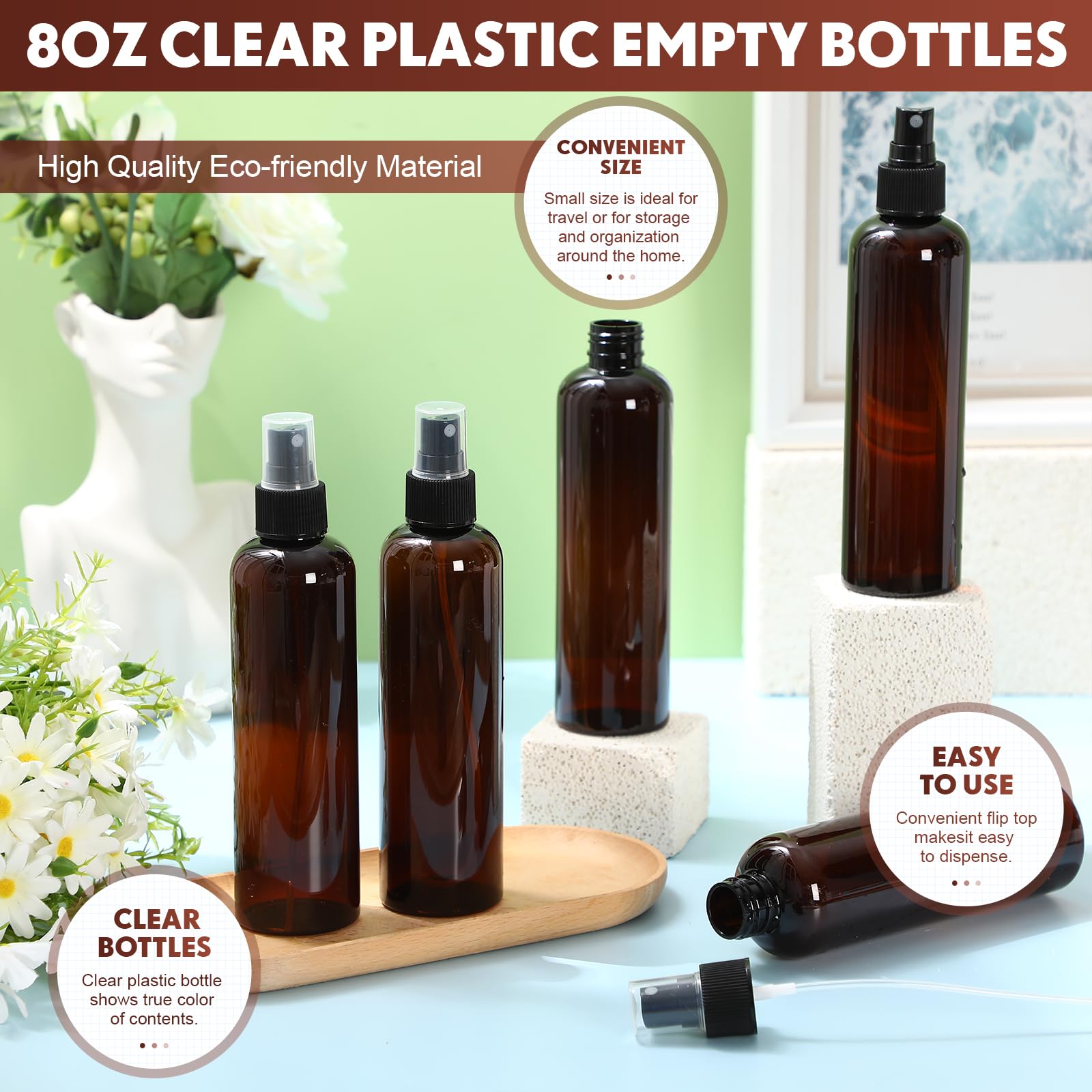 Eccliy 64 Pcs 8 Oz Spray Bottles Fine Mist Cleaning Bottles Clear Empty Plastic Travel Sprayer Refillable Sprayer With Cap For C