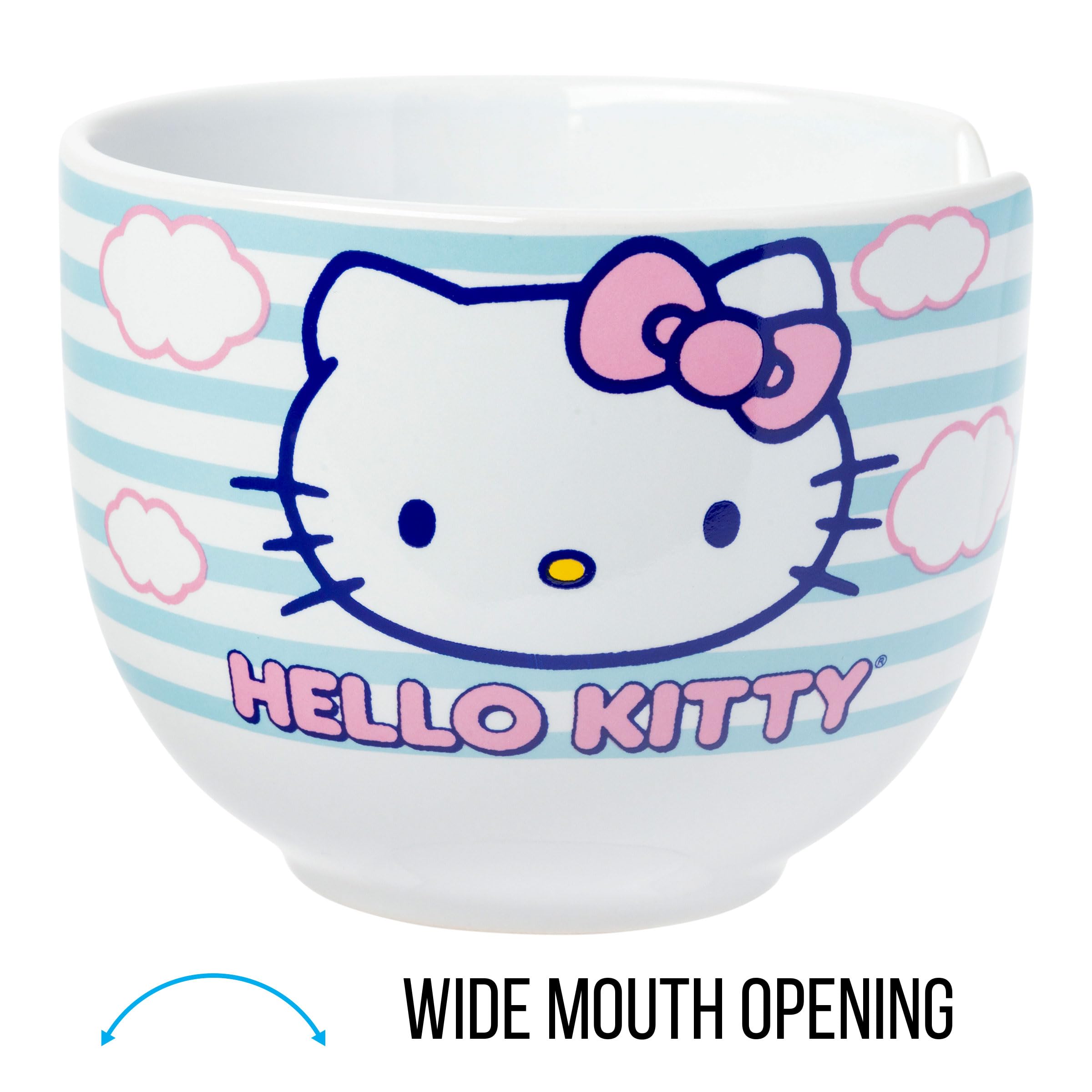 Silver Buffalo Sanrio Hello Kitty Blue And Pink Skies Ceramic Ramen Noodle Rice Bowl With Chopsticks, Microwave Safe, 20 Ounces