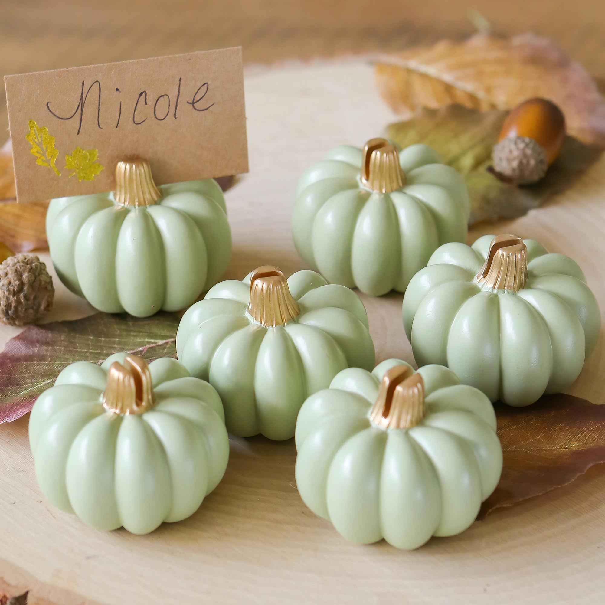 Kate Aspen Fall Decor Mini Green Pumpkin Place Card Holder (Set Of 6), Place Settings, Perfect For Thanksgiving Table Decor, Fal