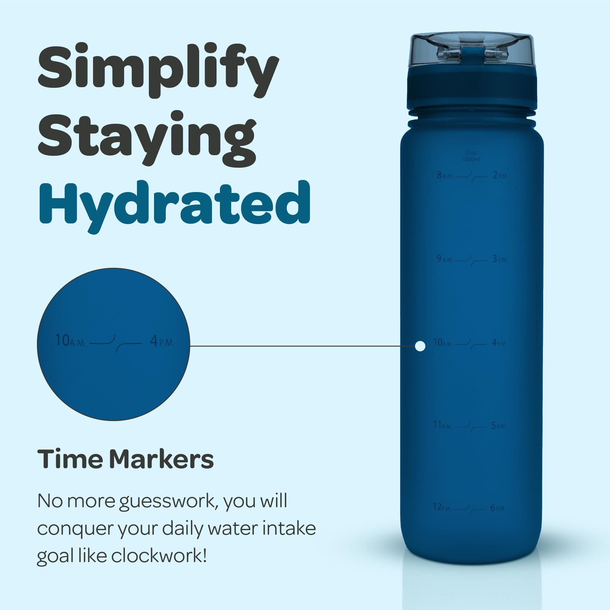 Hydracy Water Bottle With Time Marker -Large 32 Oz Bpa Free & No Sweat Sleeve -Leak Proof Gym Bottle With Fruit Infuser Strainer