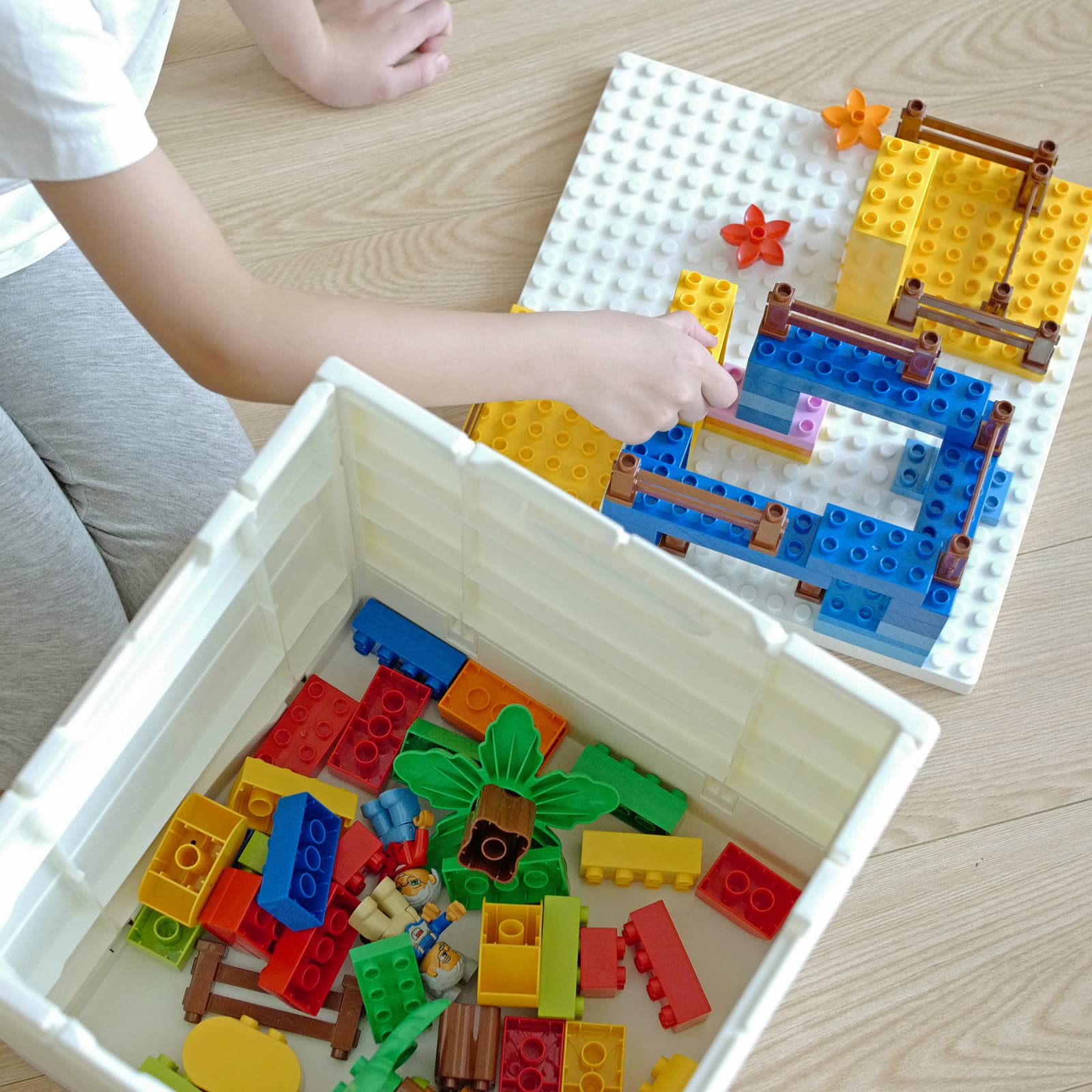 Shimoyama Plastic Foldable Kid Storage Box, 25L Storage Toy Bins With Building Base For Duplo Bricks, 26Qt. Toy Chest For Duplo