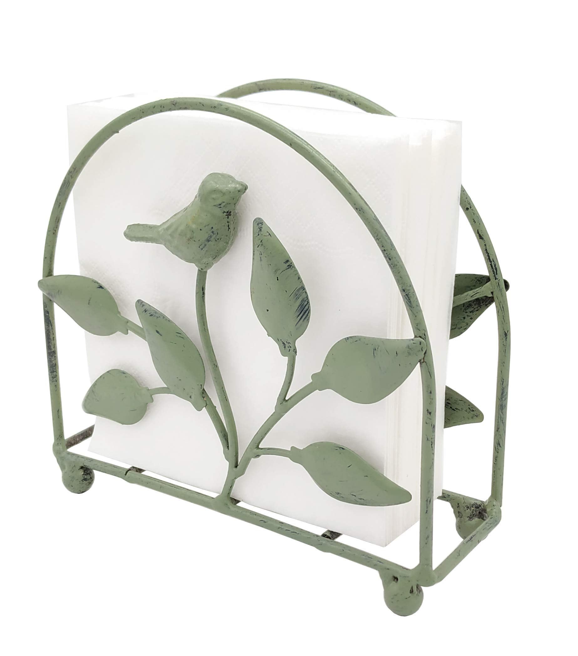 Cast Iron Bird & Tree Classic Napkin Holder/Tabletop Freestanding Tissue Dispenser, Rustic Green