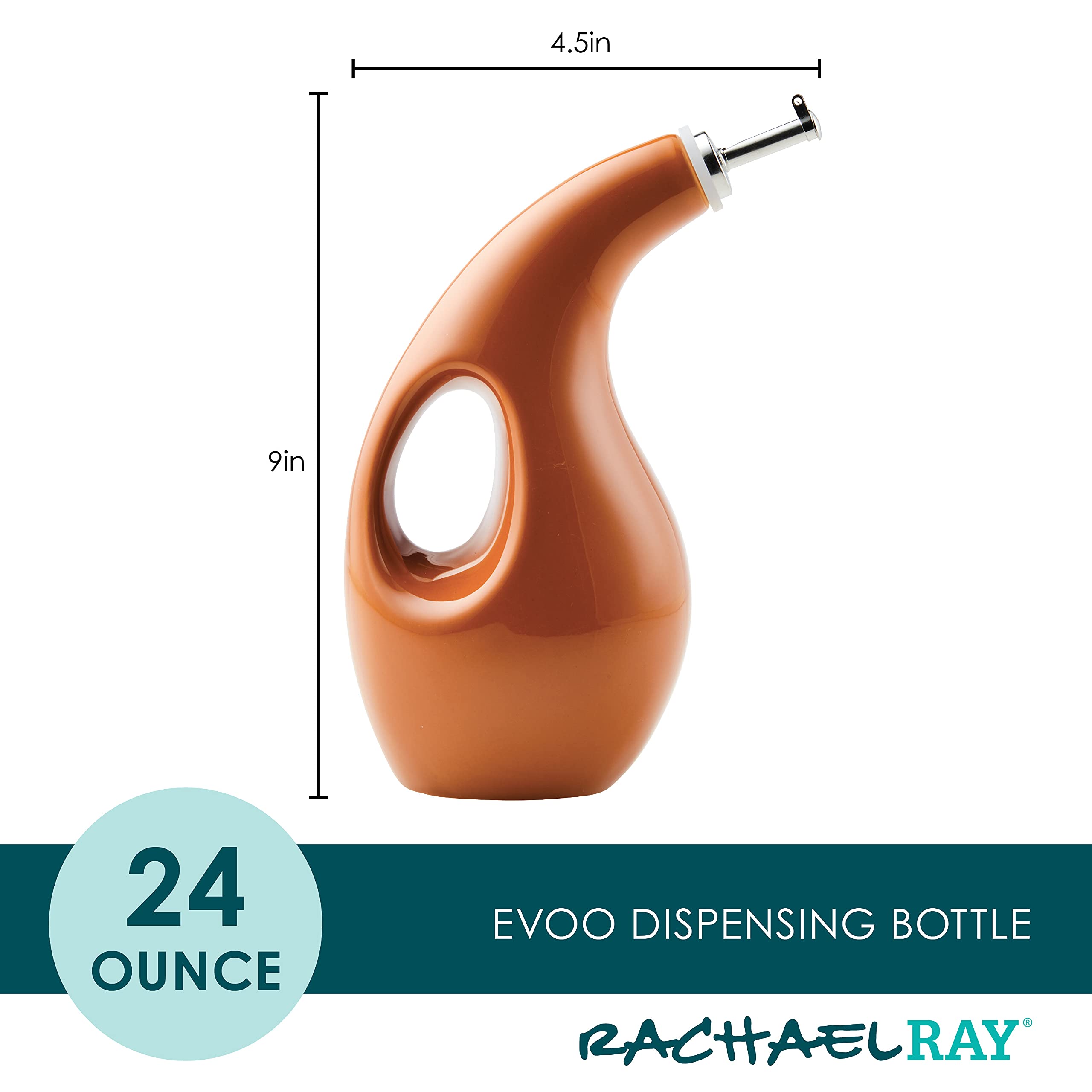 Rachael Ray 48466 Ceramic Evoo Oil And Vinegar Dispensing Bottle With Spout, 24 Ounce - Pumpkin Orange