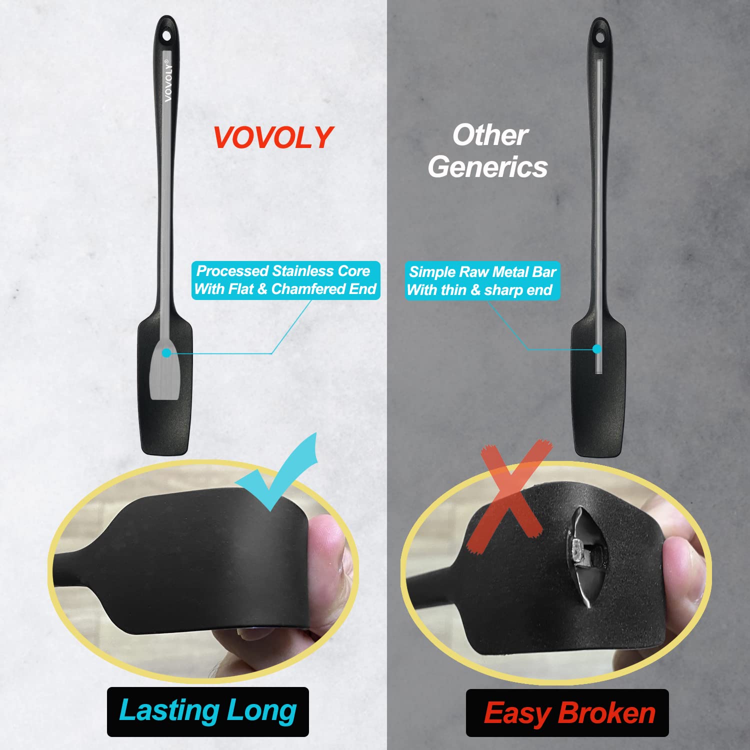 Vovoly Silicone Jar Spatula, Small Head With Long Handle, Rubber Spatulas Scraper For Jar, Blender, Bottle, Etc. High Heat Resis