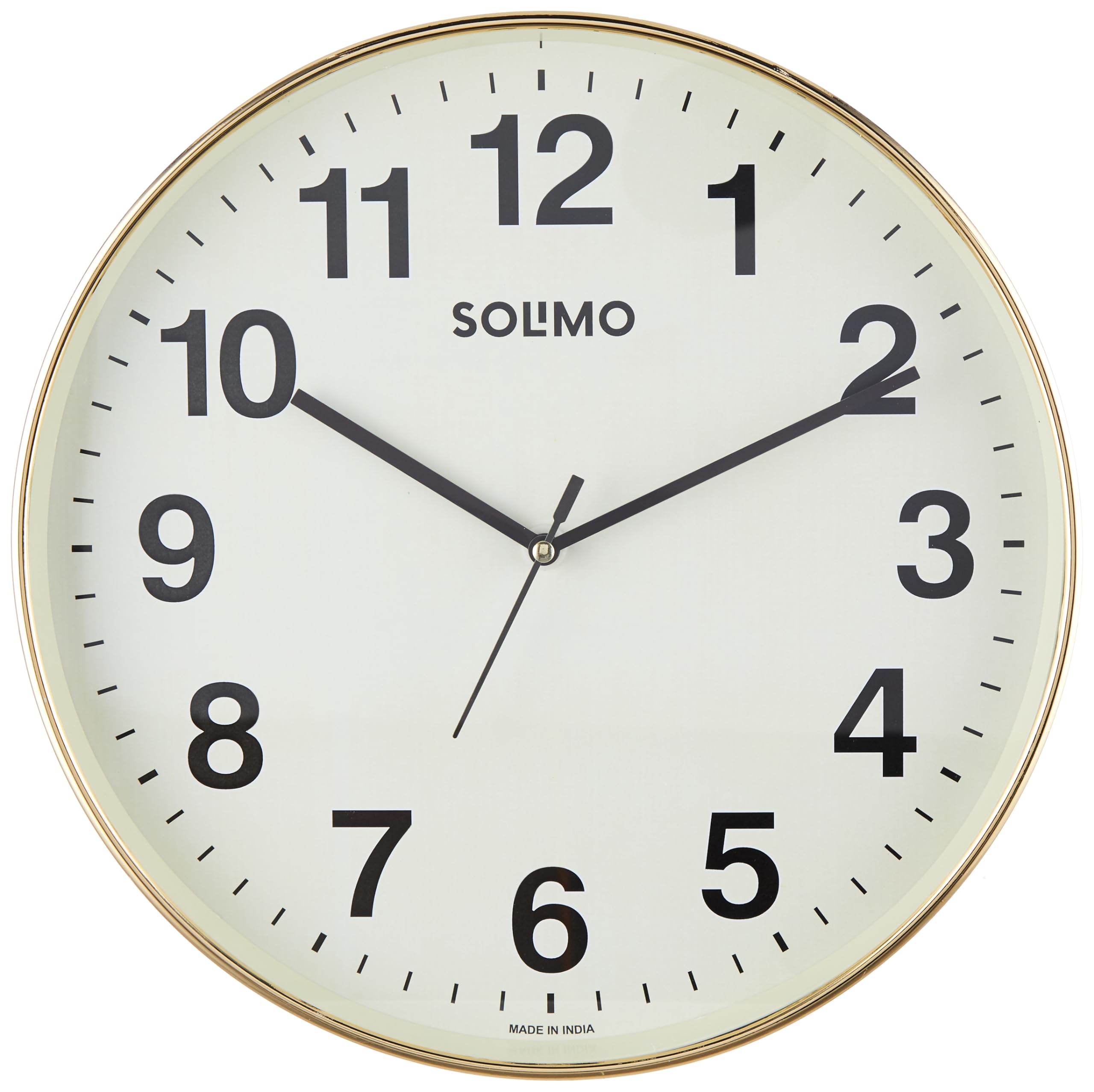 Amazon Brand - Solimo 12 Inch Plastic & Glass Wall Clock - Paramount Paneling (Silent Movement, Black Frame)