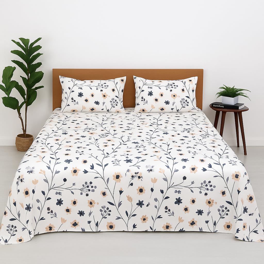 Bhoomi Impex King Bed Bedsheet With Pillow Covers - Soft & Breathable Fabric | Ditsy Floral Print Bedsheet Set | Ideal For Daily