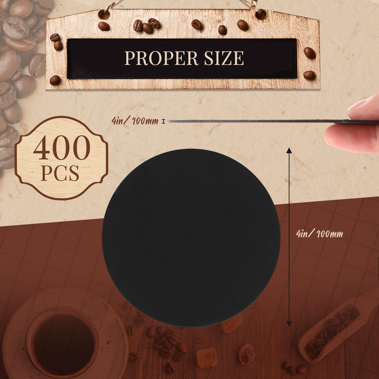 Taobary 400 Pcs Disposable Paper Coasters Bulk, Cardboard Coasters 4 Inch Coasters For Drinks Diy Crafts Arts Bar Wedding (Black