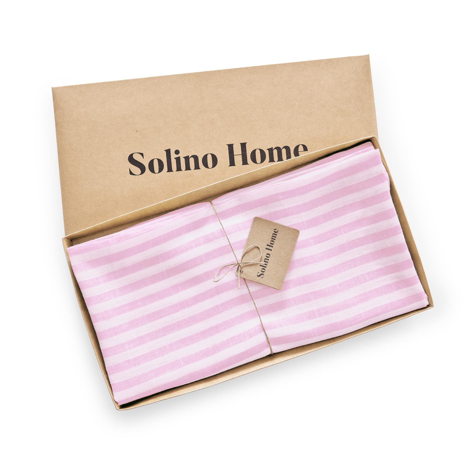 Solino Home Stripe Linen Round Tablecloth - 100% Pure Linen Cherry Blossom And White Tablecloth 60 Inch Diameter For Spring, Eas
